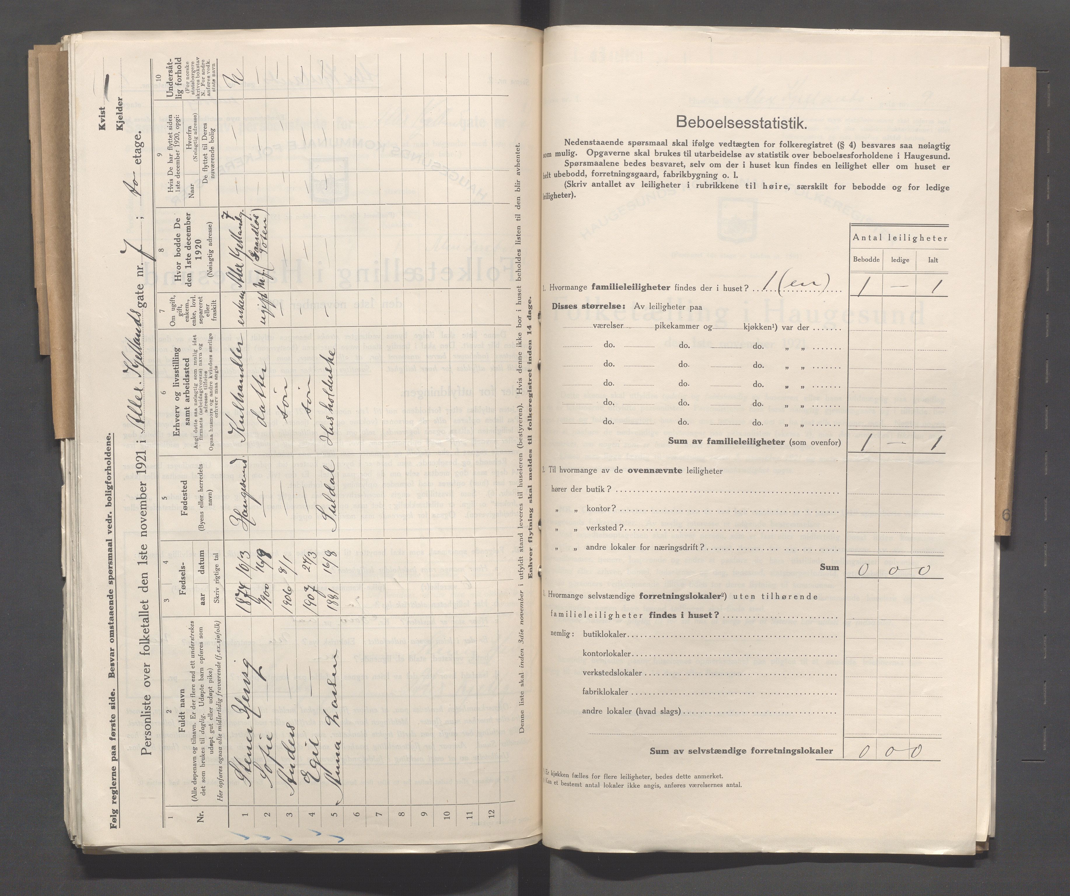 IKAR, Local census 1.11.1921 for Haugesund, 1921, p. 71