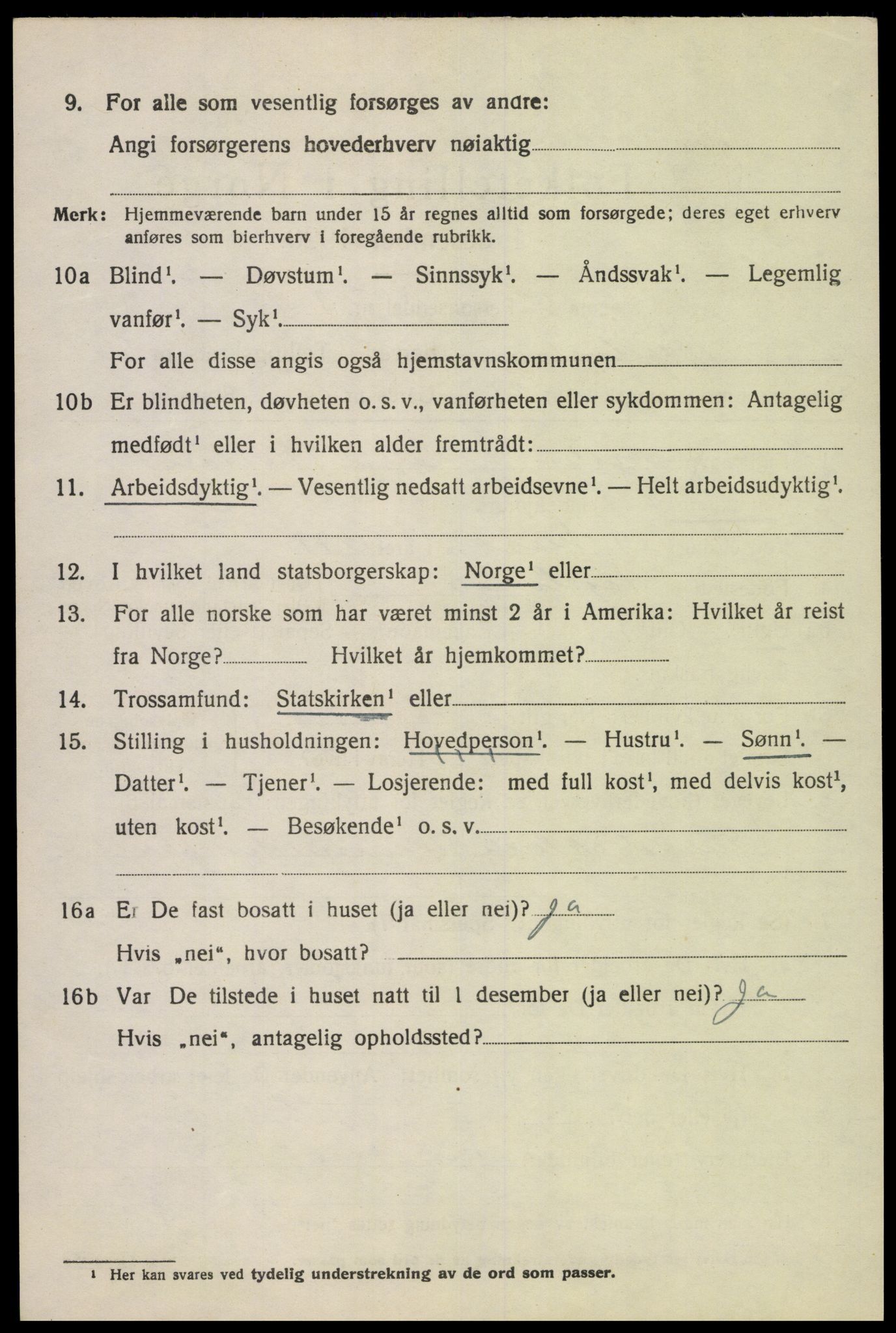 SAK, 1920 census for Hægebostad, 1920, p. 1108