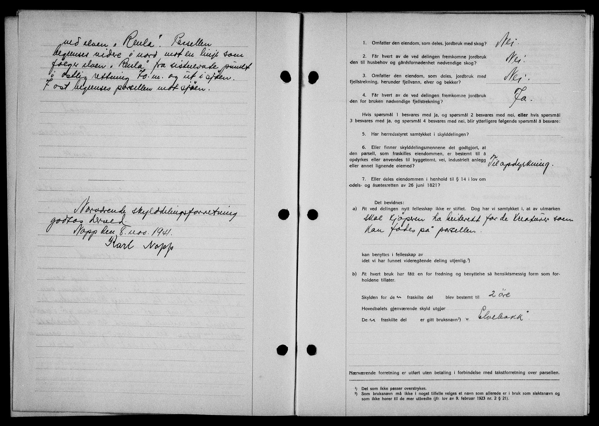 Lofoten sorenskriveri, SAT/A-0017/1/2/2C/L0009a: Mortgage book no. 9a, 1941-1942, Diary no: : 2109/1941