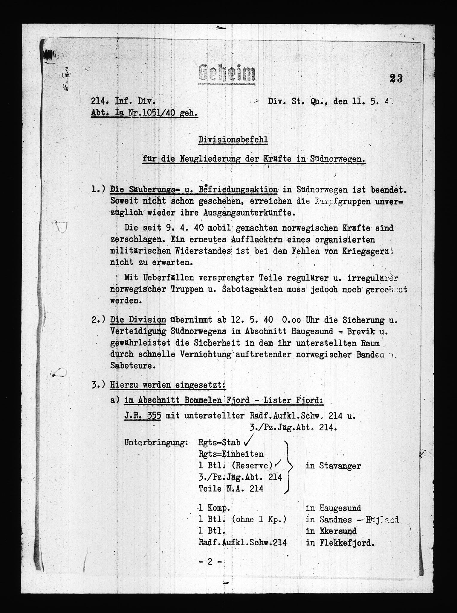 Documents Section, RA/RAFA-2200/V/L0083: Amerikansk mikrofilm "Captured German Documents".
Box No. 722.  FKA jnr. 615/1954., 1940, p. 417