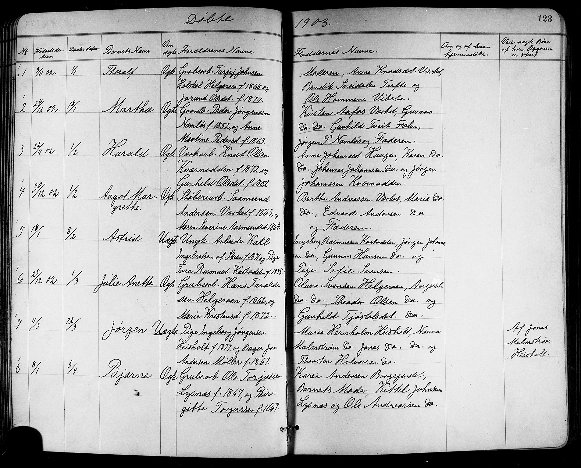 Holla kirkebøker, SAKO/A-272/G/Ga/L0005: Parish register (copy) no. I 5, 1891-1917, p. 123