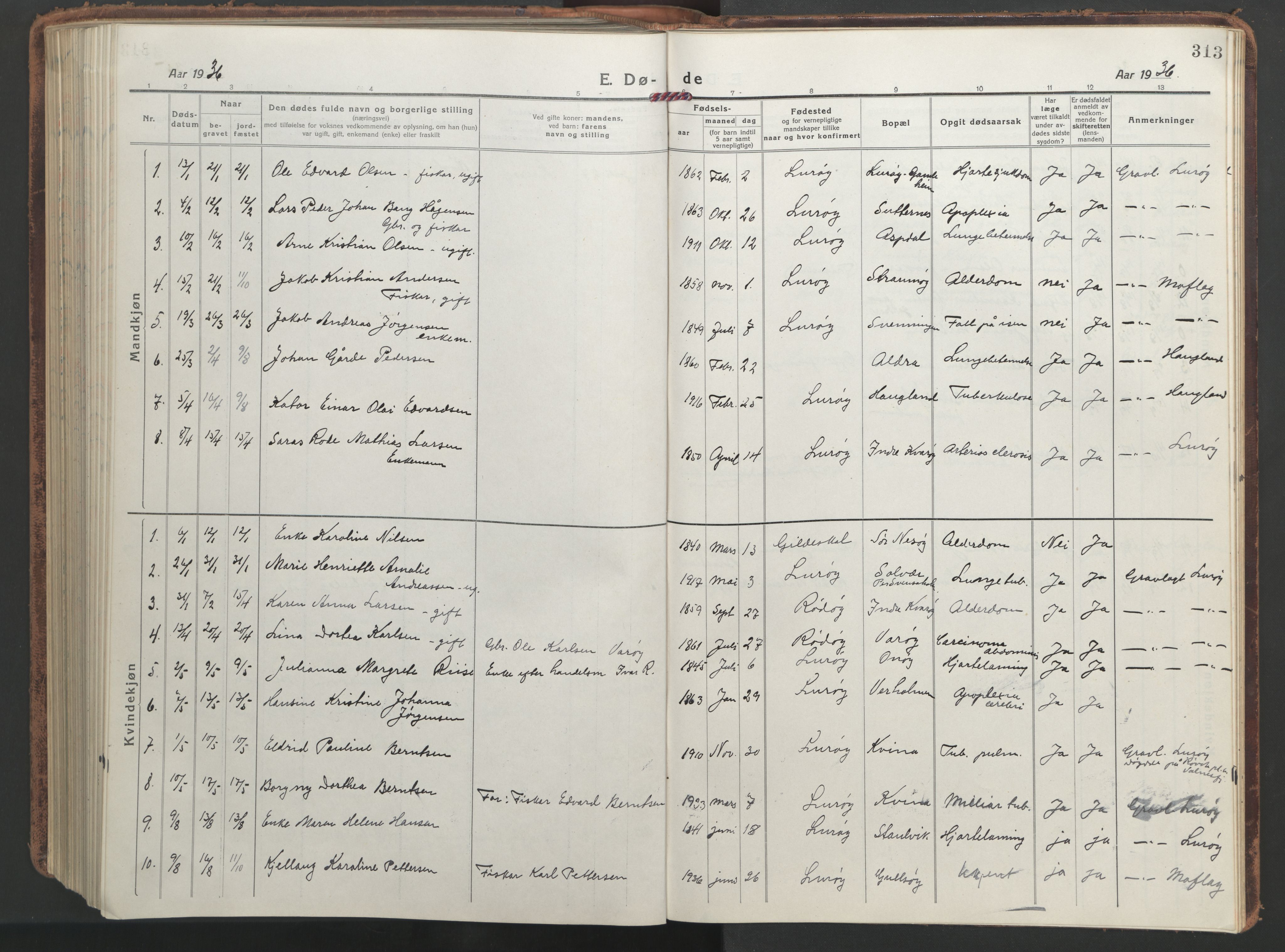 Ministerialprotokoller, klokkerbøker og fødselsregistre - Nordland, SAT/A-1459/839/L0574: Parish register (copy) no. 839C04, 1918-1950, p. 313