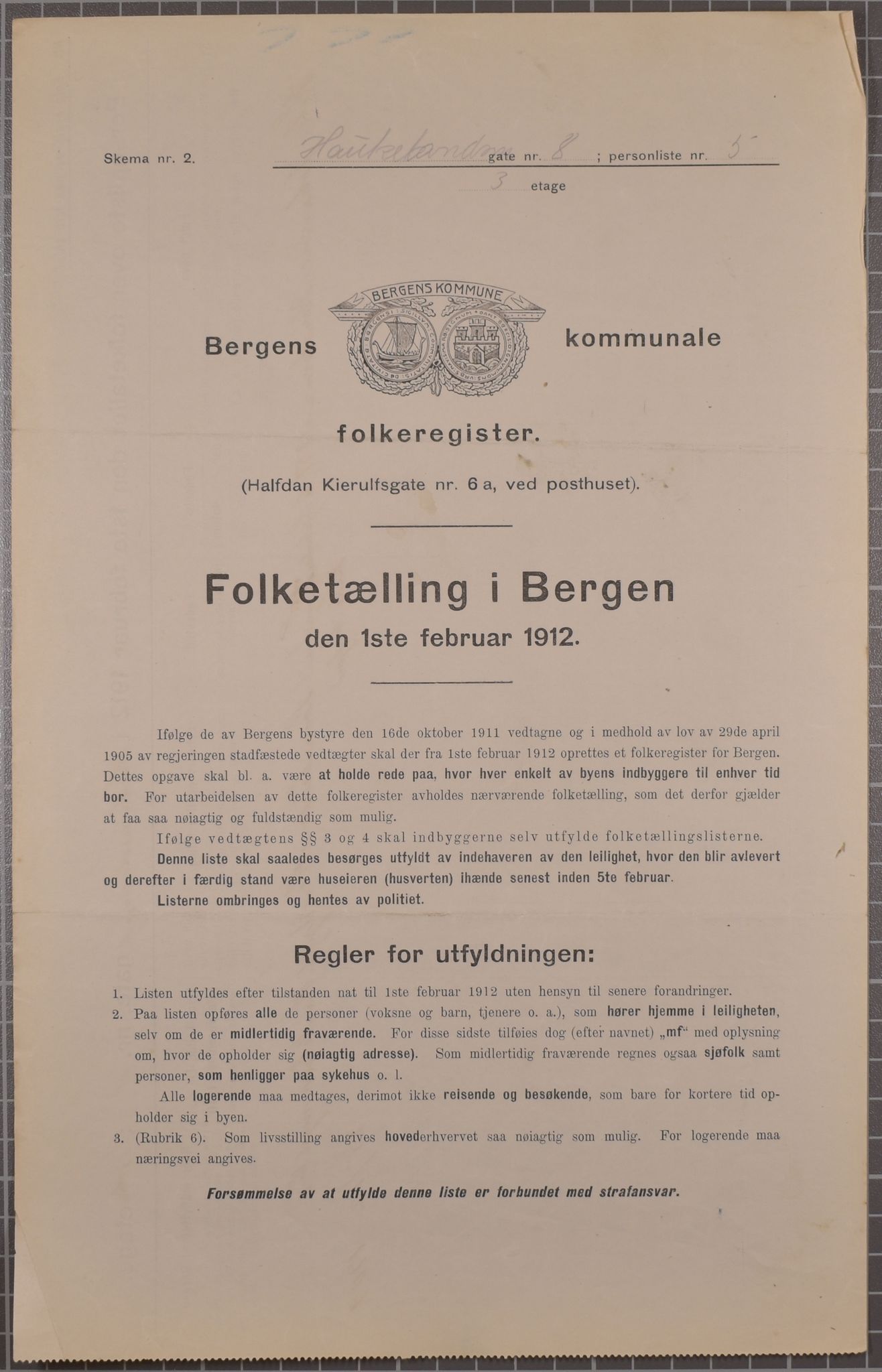 SAB, Municipal Census 1912 for Bergen, 1912, p. 1853