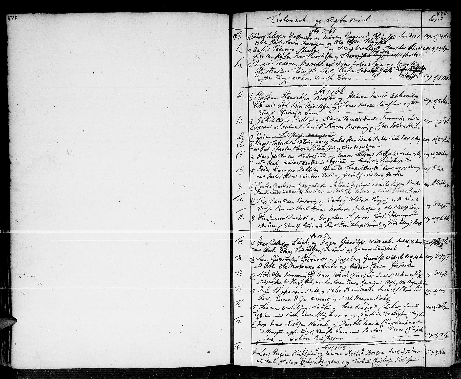 Dypvåg sokneprestkontor, SAK/1111-0007/F/Fa/Faa/L0001: Parish register (official) no. A 1 /2, 1765-1798, p. 872-873