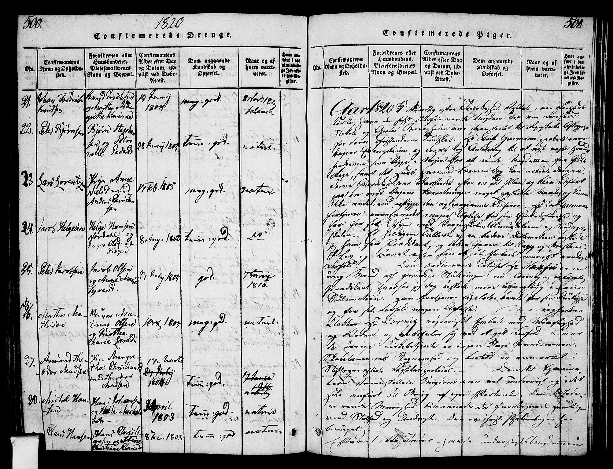 Oslo domkirke Kirkebøker, SAO/A-10752/F/Fa/L0007: Parish register (official) no. 7, 1817-1824, p. 500-501