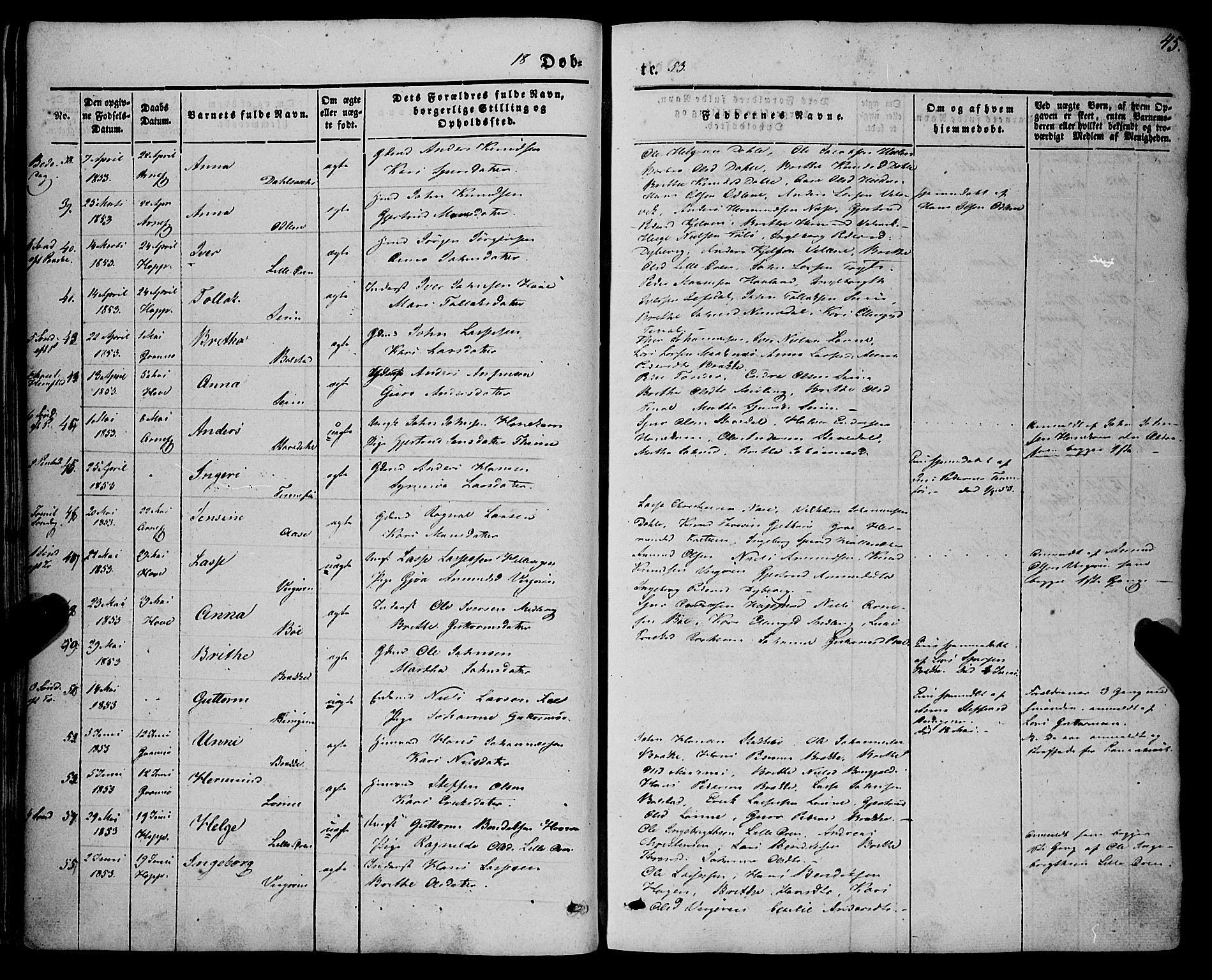 Vik sokneprestembete, AV/SAB-A-81501/H/Haa/Haaa/L0008: Parish register (official) no. A 8, 1846-1865, p. 45
