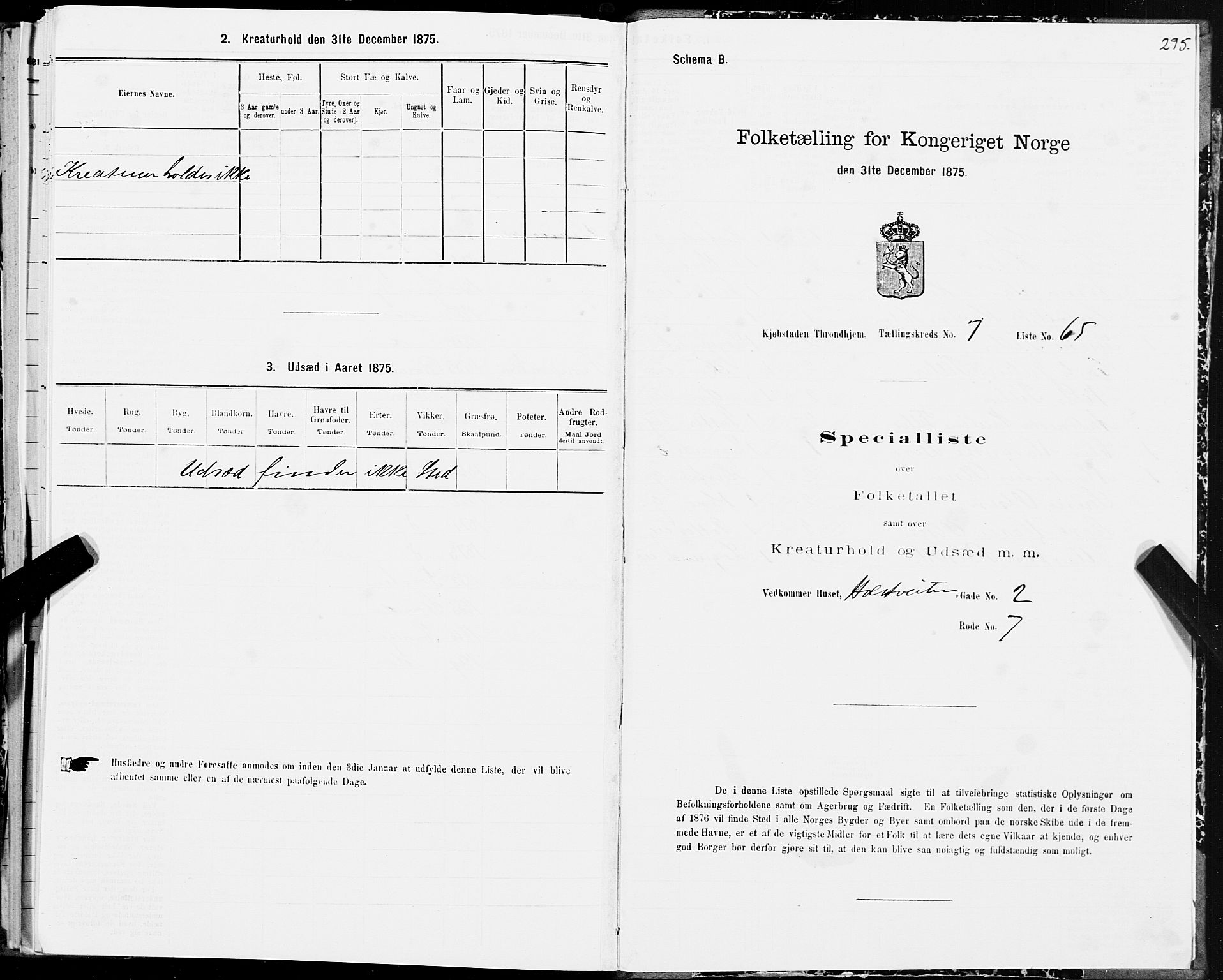 SAT, 1875 census for 1601 Trondheim, 1875, p. 4295