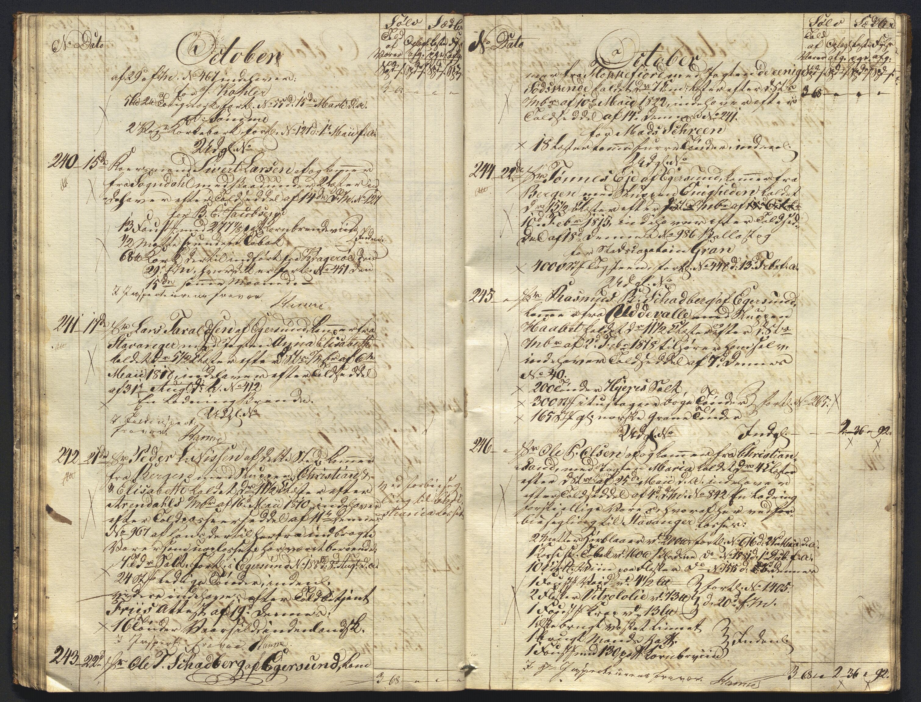 Revisjonsdepartementet, 2. revisjonskontor, AV/RA-S-1115/E/E015/L0059: Egersund: Tollbok, 1825, p. 35b-36a