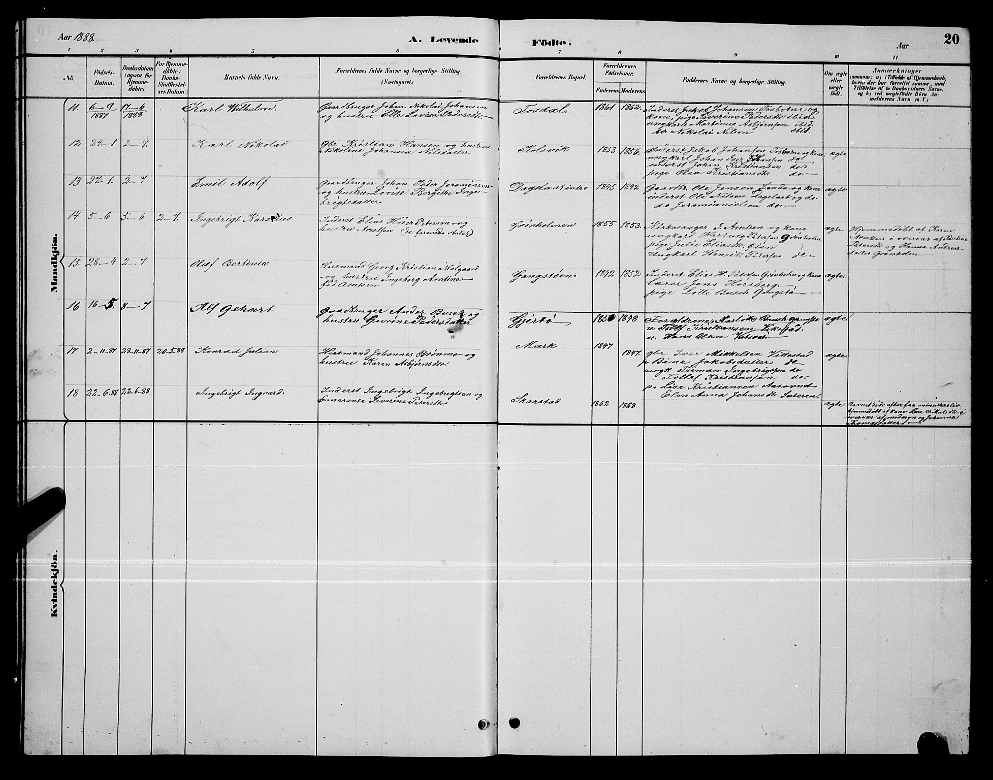 Ministerialprotokoller, klokkerbøker og fødselsregistre - Nordland, AV/SAT-A-1459/810/L0160: Parish register (copy) no. 810C03, 1884-1896, p. 20