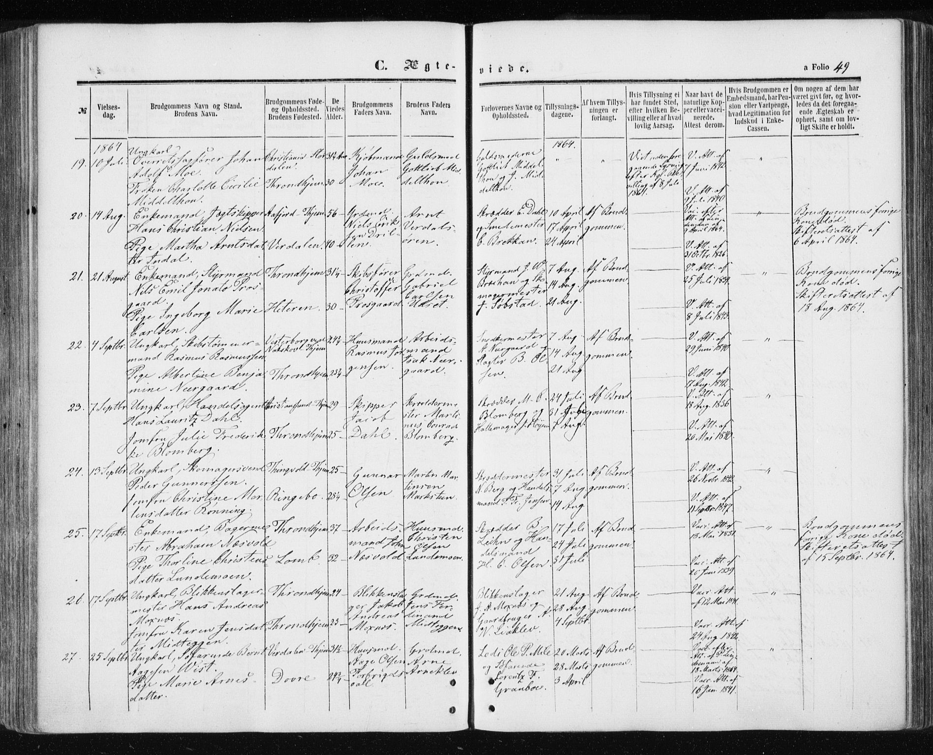 Ministerialprotokoller, klokkerbøker og fødselsregistre - Sør-Trøndelag, SAT/A-1456/601/L0053: Parish register (official) no. 601A21, 1857-1865, p. 49