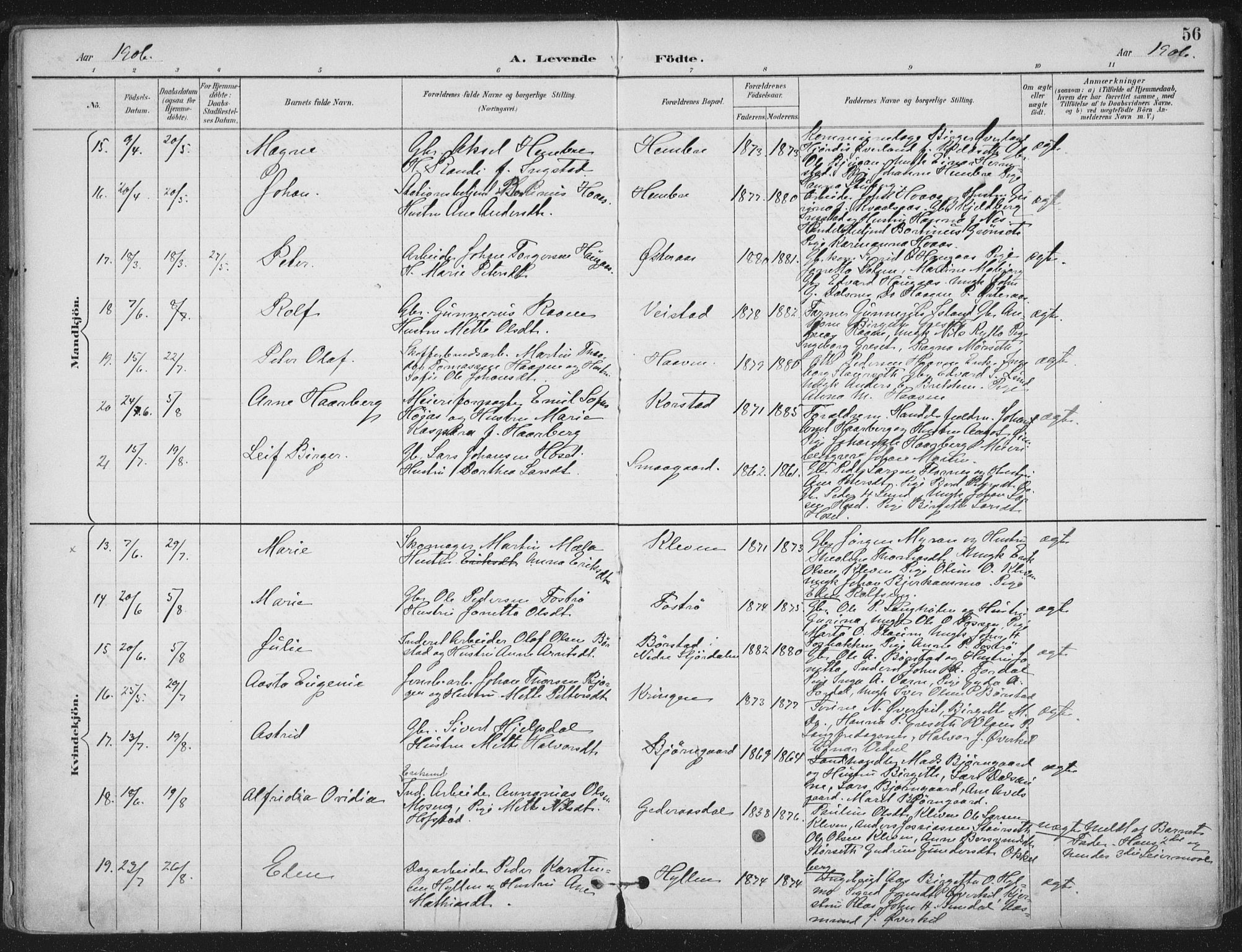 Ministerialprotokoller, klokkerbøker og fødselsregistre - Nord-Trøndelag, AV/SAT-A-1458/703/L0031: Parish register (official) no. 703A04, 1893-1914, p. 56