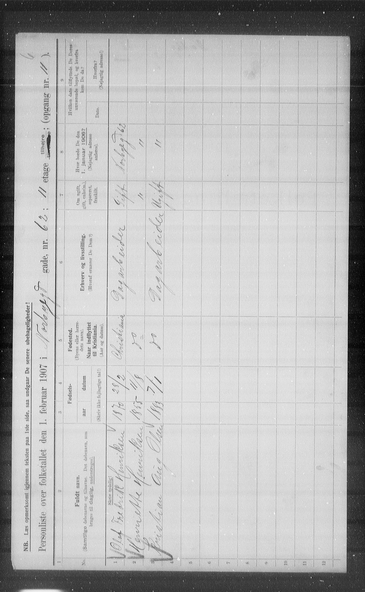 OBA, Municipal Census 1907 for Kristiania, 1907, p. 36957