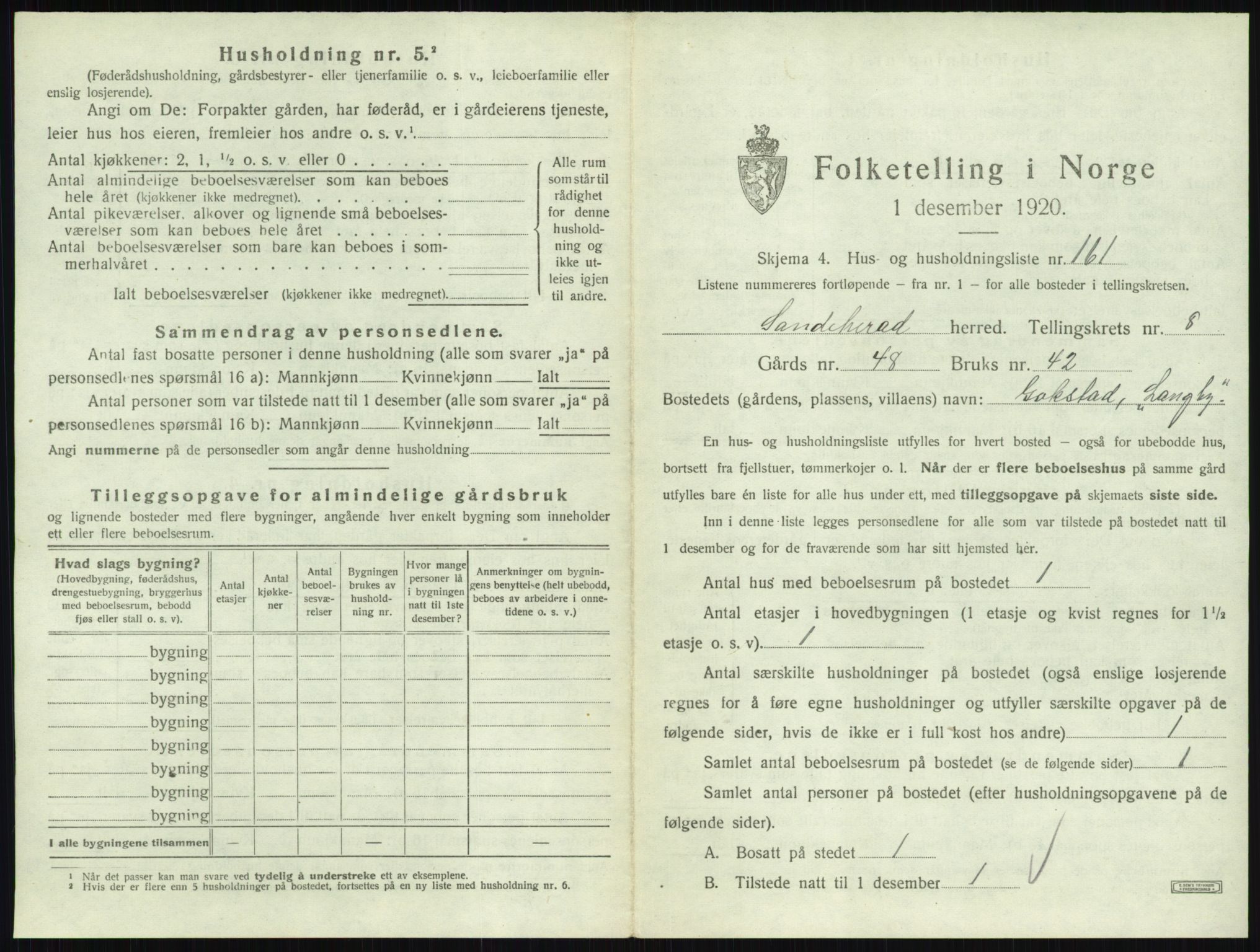 SAKO, 1920 census for Sandeherred, 1920, p. 1914