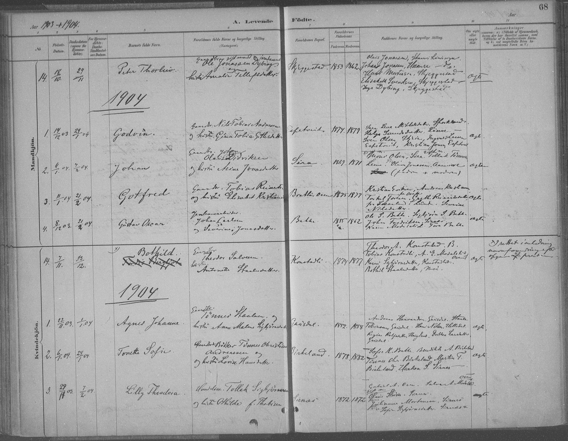 Bakke sokneprestkontor, AV/SAK-1111-0002/F/Fa/Faa/L0008: Parish register (official) no. A 8, 1887-1911, p. 68