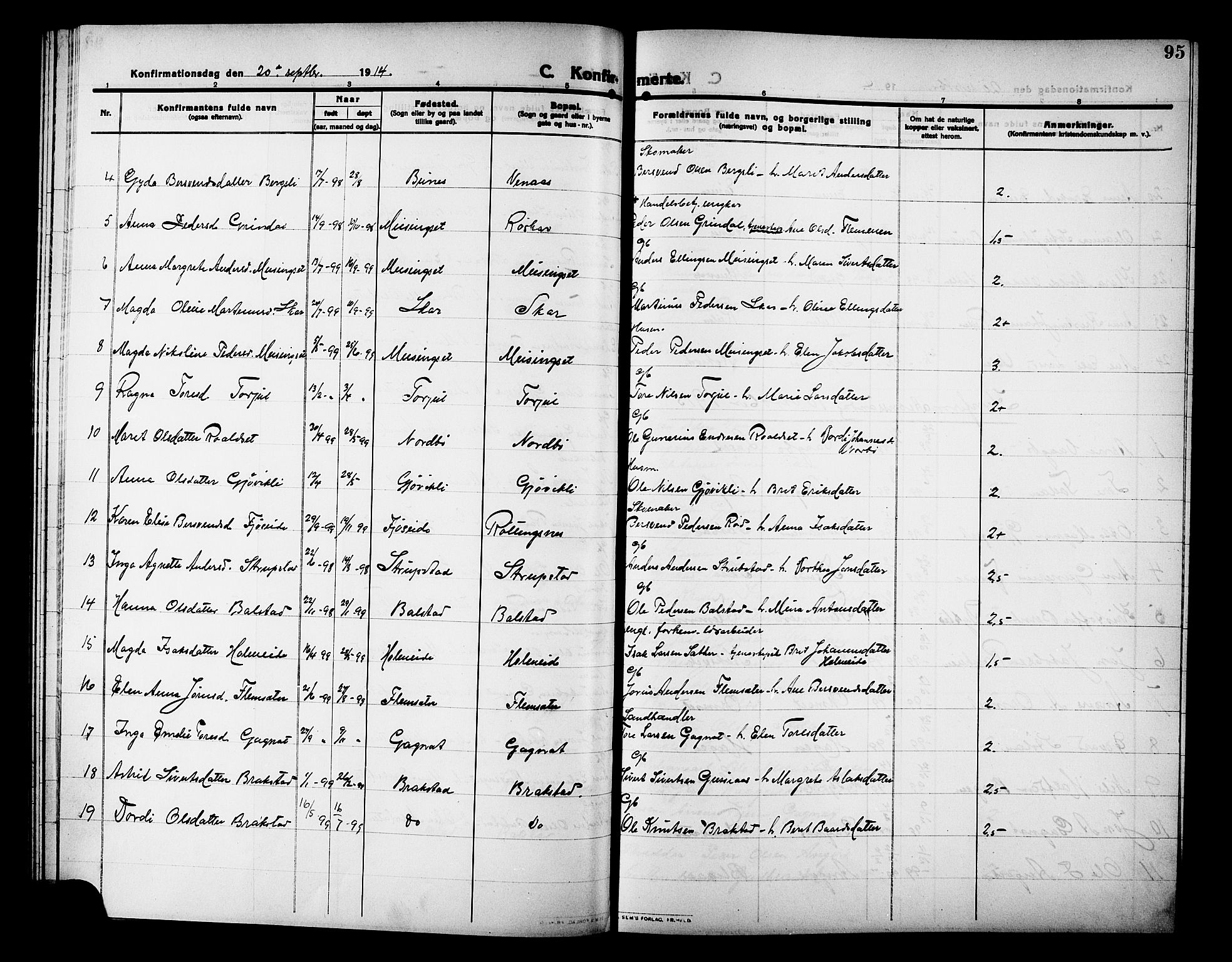 Ministerialprotokoller, klokkerbøker og fødselsregistre - Møre og Romsdal, AV/SAT-A-1454/586/L0993: Parish register (copy) no. 586C04, 1910-1918, p. 95