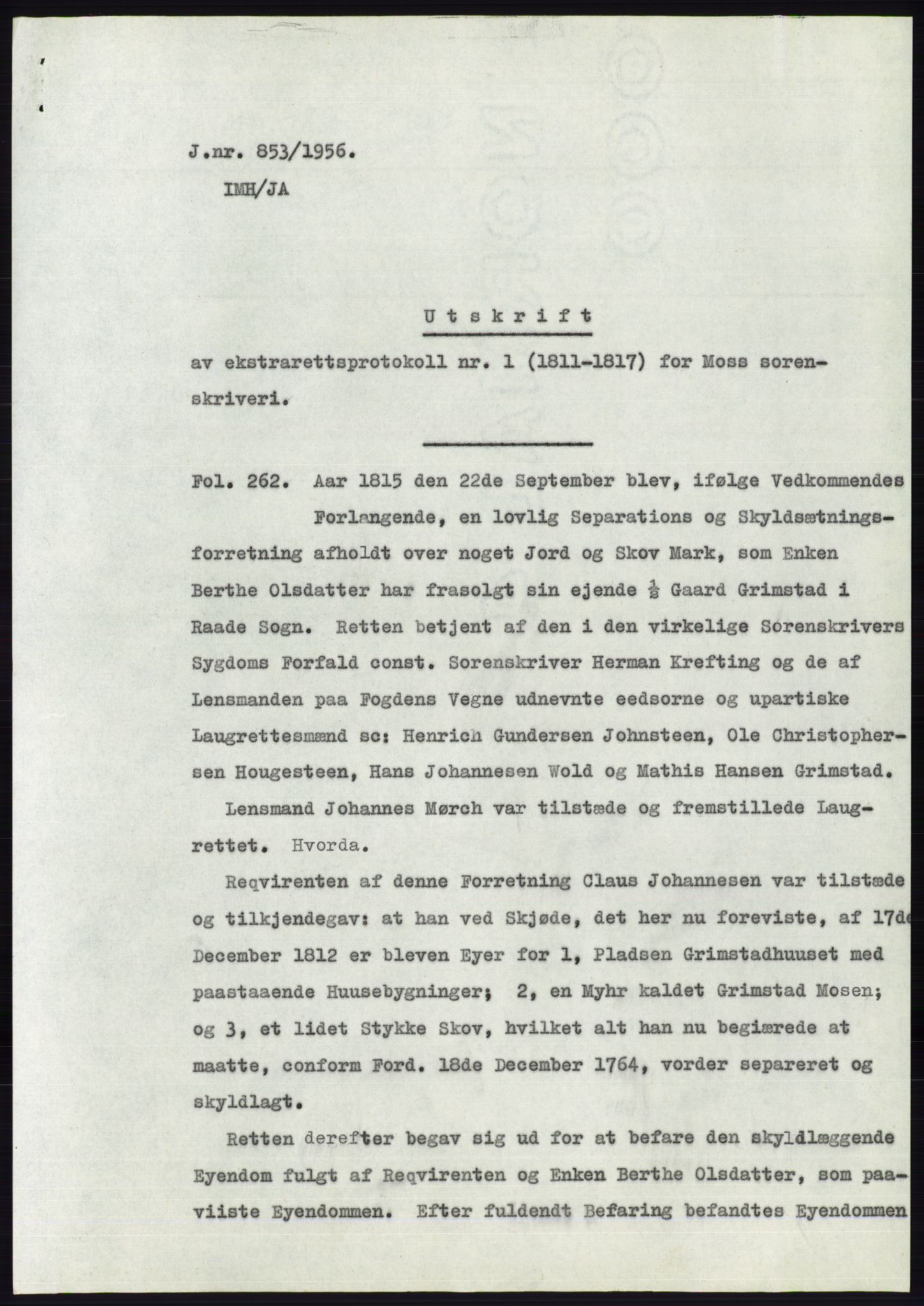 Statsarkivet i Oslo, SAO/A-10621/Z/Zd/L0005: Avskrifter, j.nr 801-1262/1956, 1956, p. 17