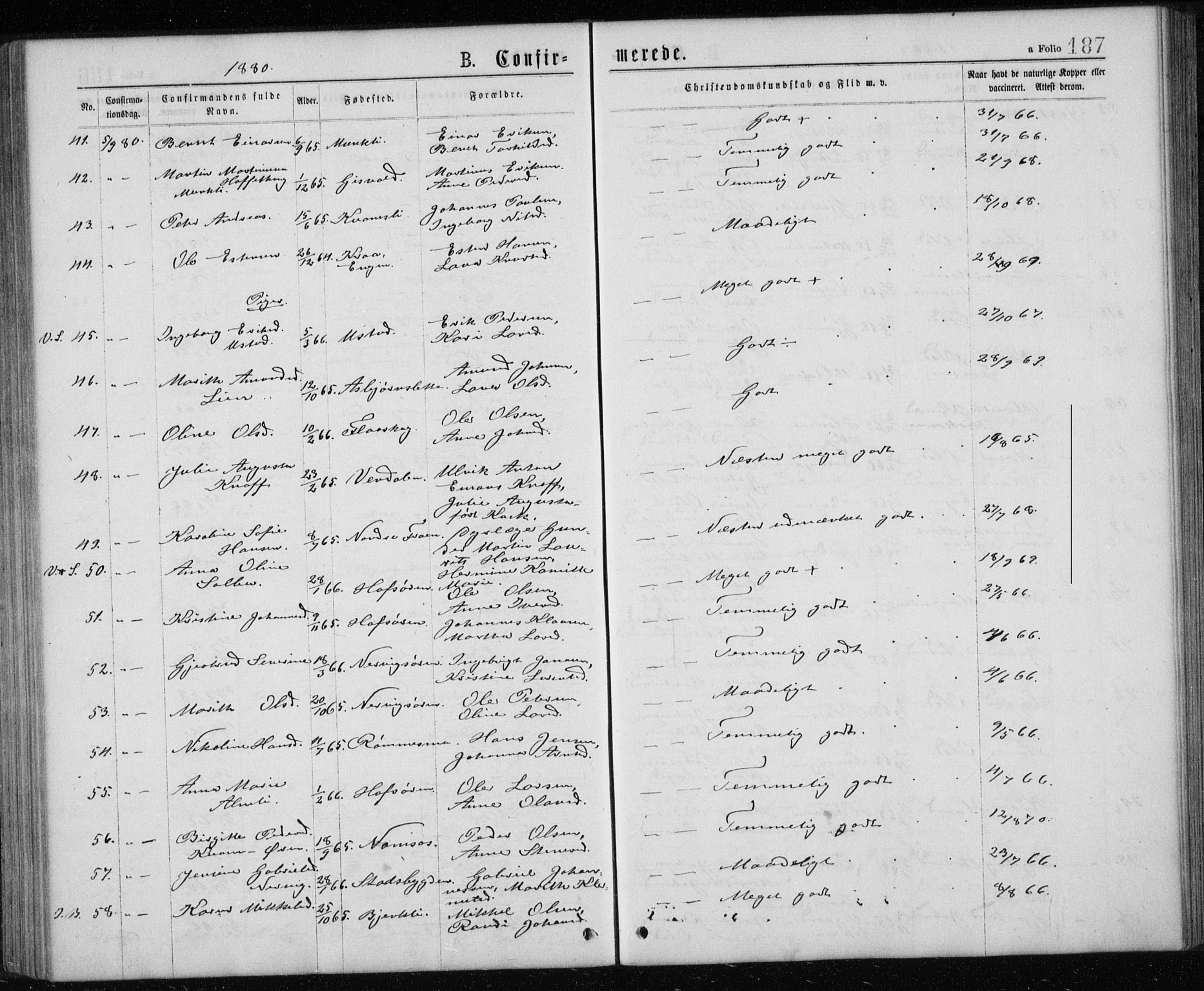 Ministerialprotokoller, klokkerbøker og fødselsregistre - Sør-Trøndelag, SAT/A-1456/668/L0817: Parish register (copy) no. 668C06, 1873-1884, p. 187