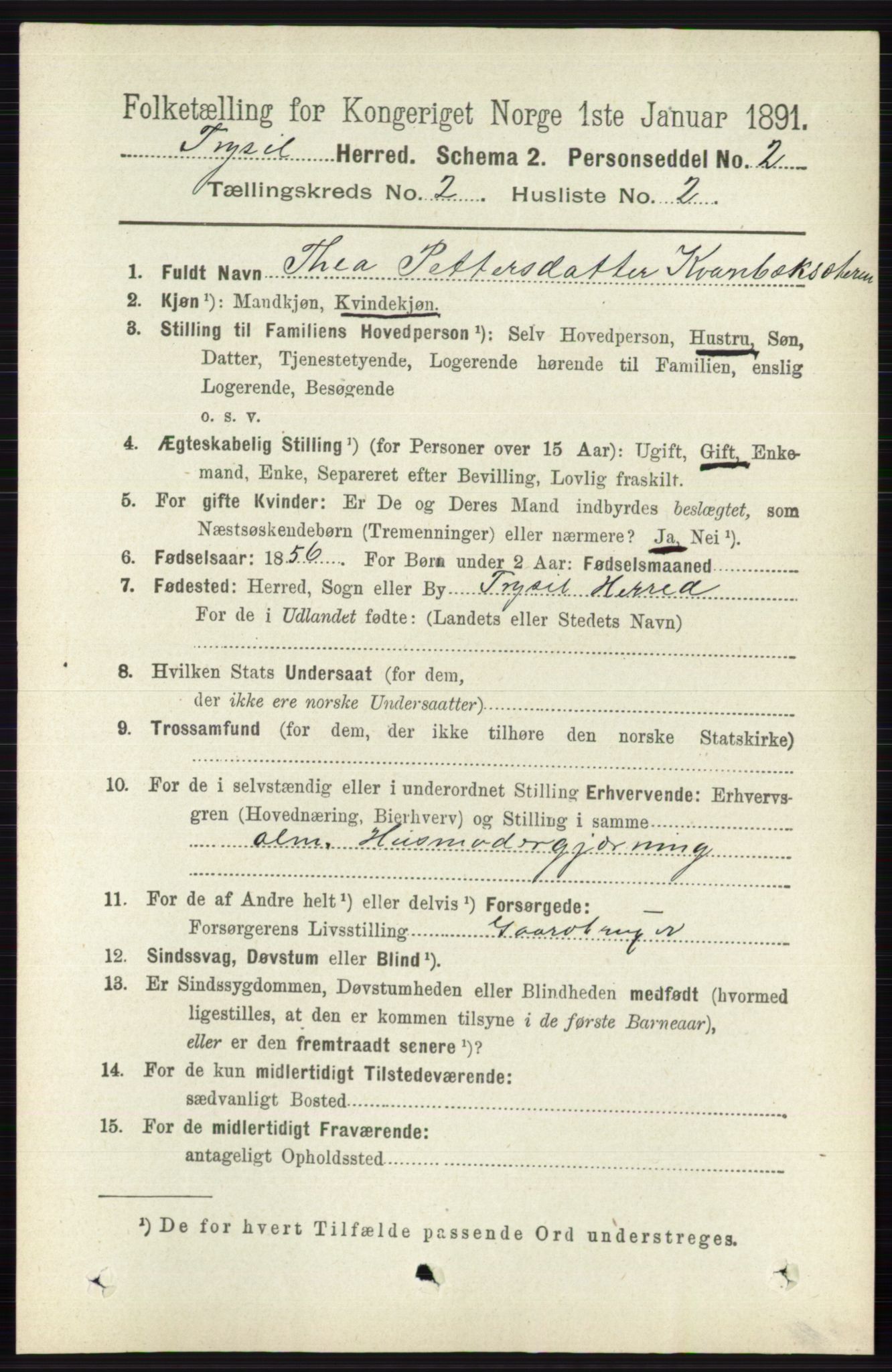 RA, 1891 census for 0428 Trysil, 1891, p. 734