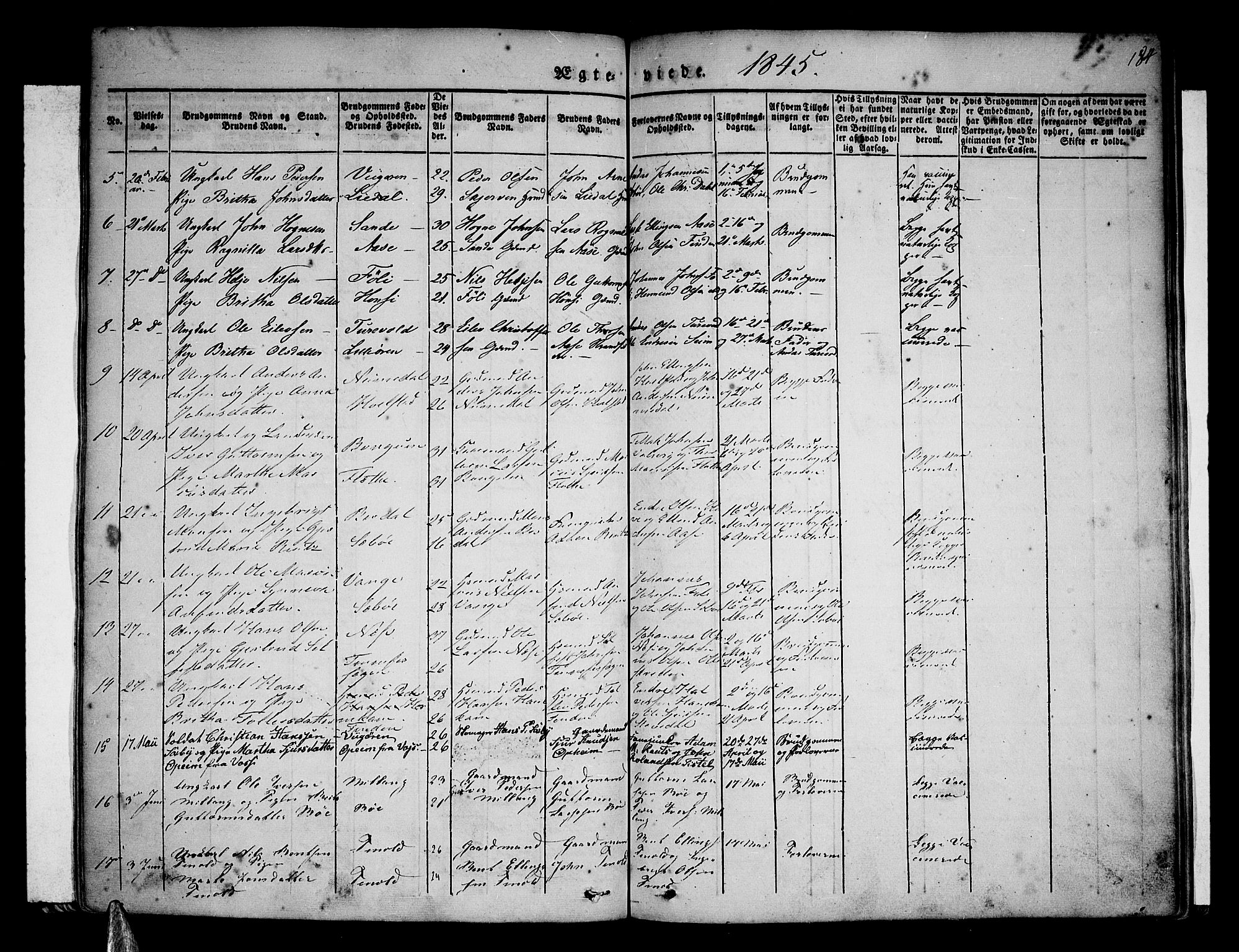 Vik sokneprestembete, SAB/A-81501: Parish register (official) no. A 7, 1831-1845, p. 184
