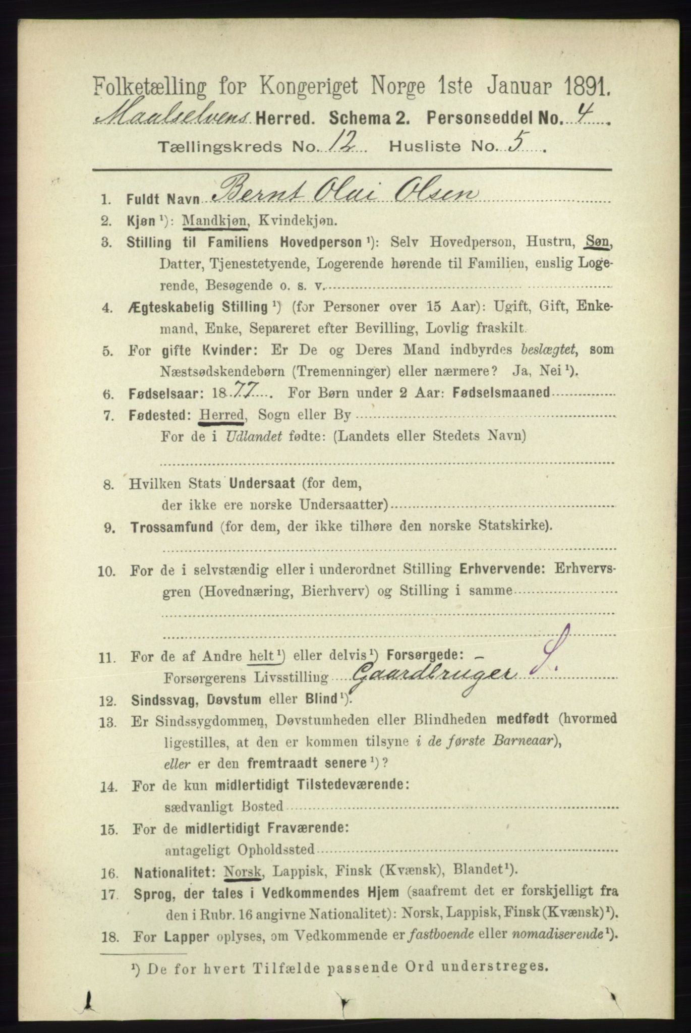 RA, 1891 census for 1924 Målselv, 1891, p. 3822