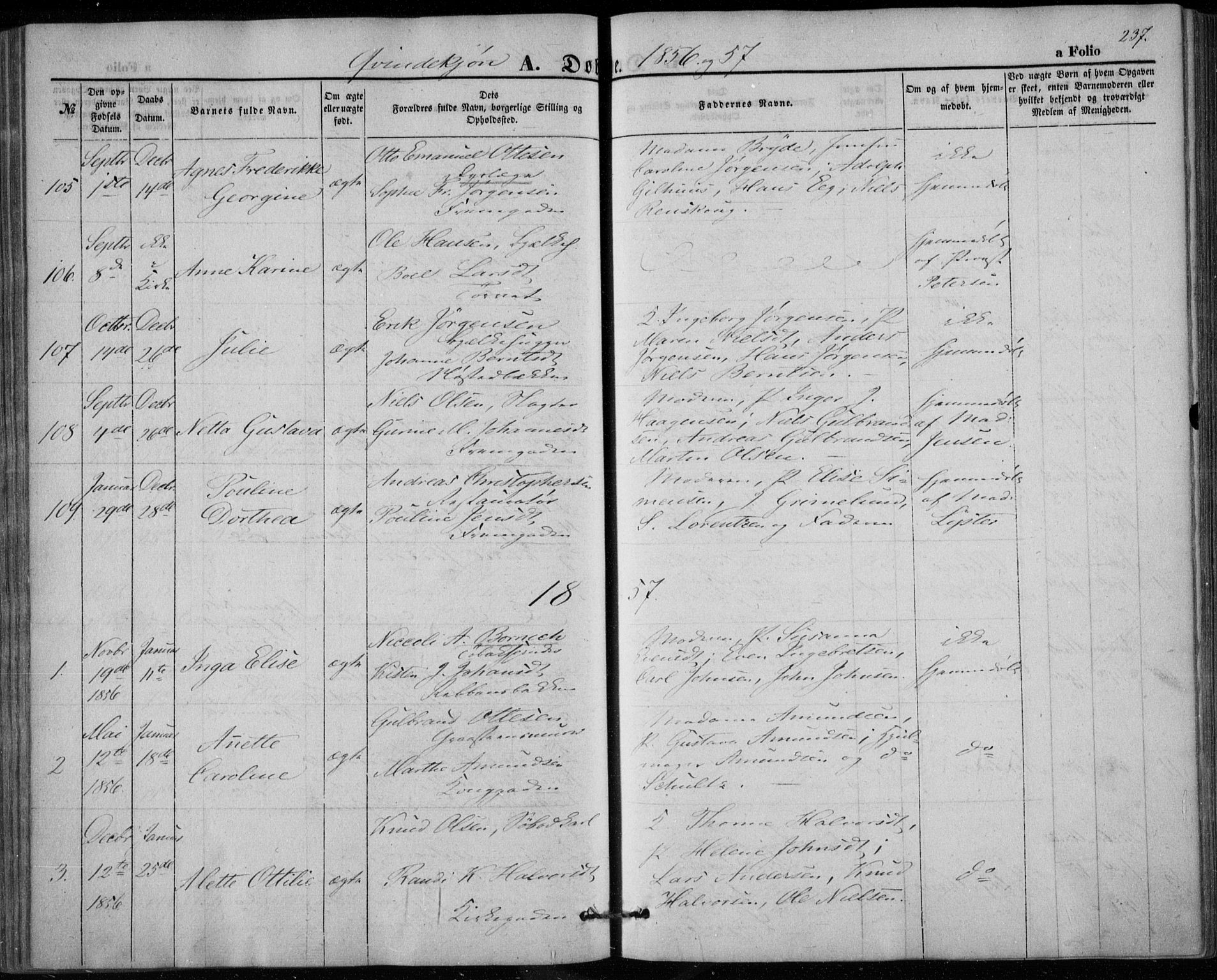 Bragernes kirkebøker, SAKO/A-6/F/Fb/L0002: Parish register (official) no. II 2, 1848-1859, p. 237