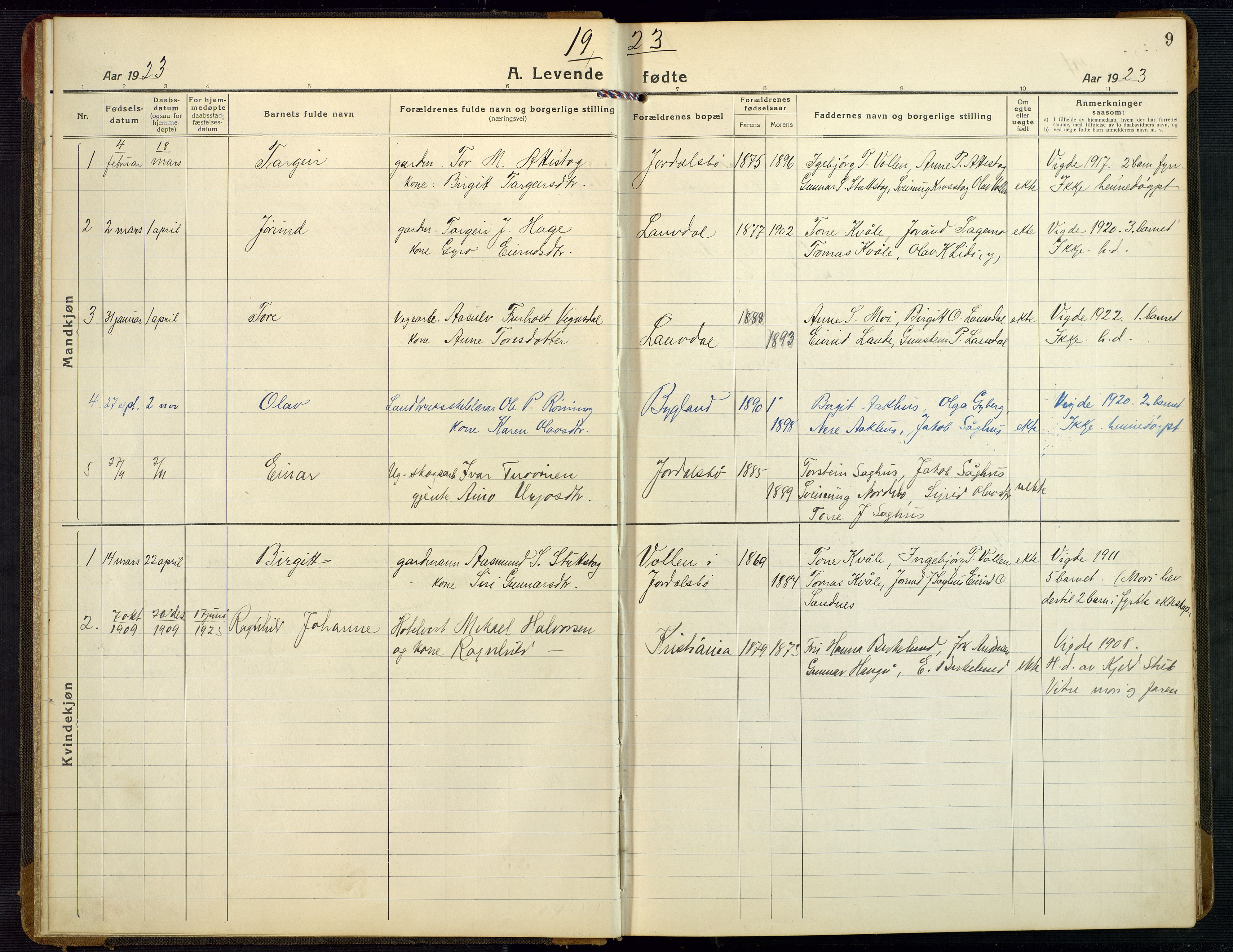 Bygland sokneprestkontor, SAK/1111-0006/F/Fb/Fbb/L0005: Parish register (copy) no. B 5, 1920-1955, p. 9