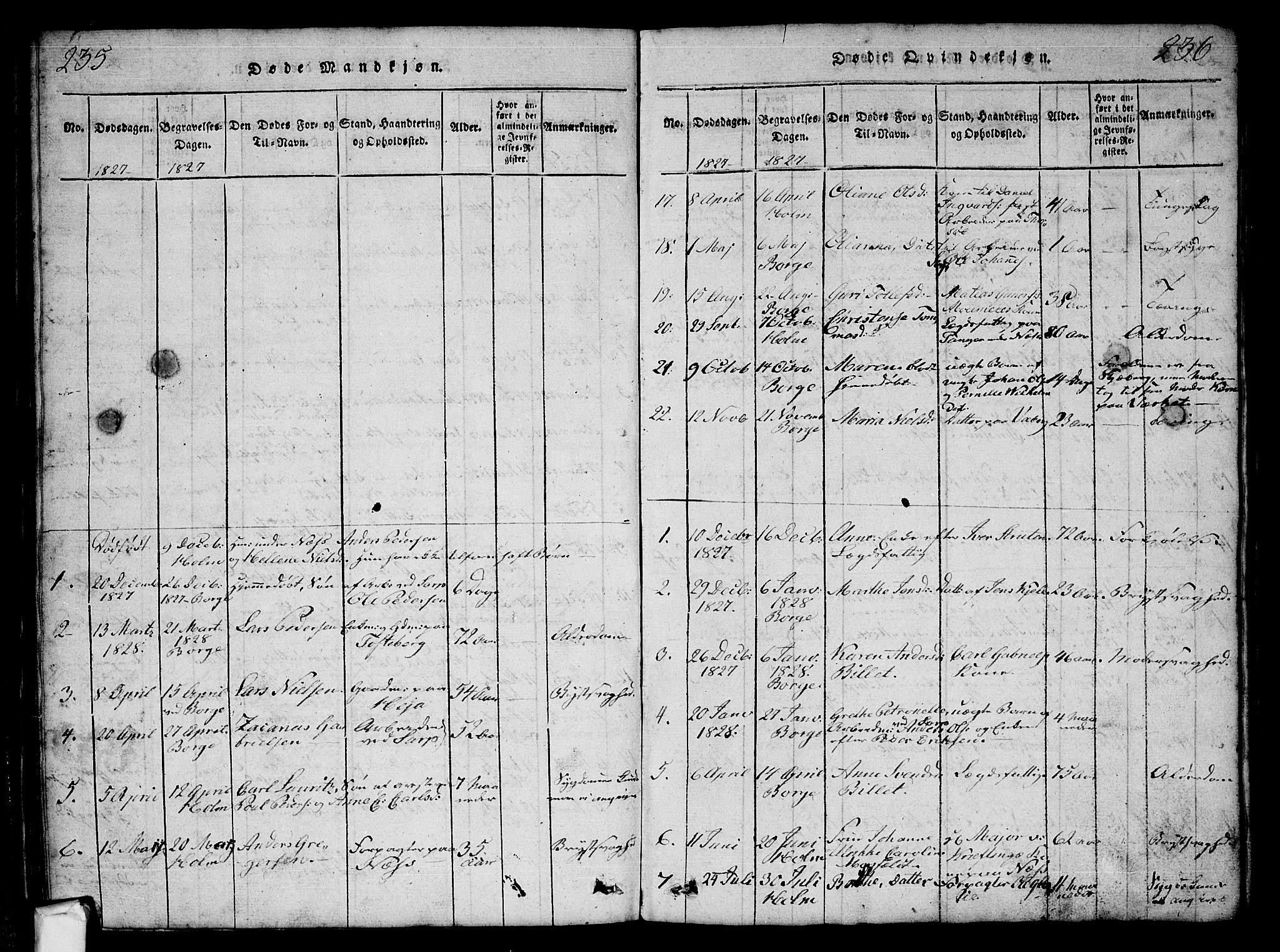 Borge prestekontor Kirkebøker, AV/SAO-A-10903/G/Ga/L0001: Parish register (copy) no.  I 1, 1815-1835, p. 235-236