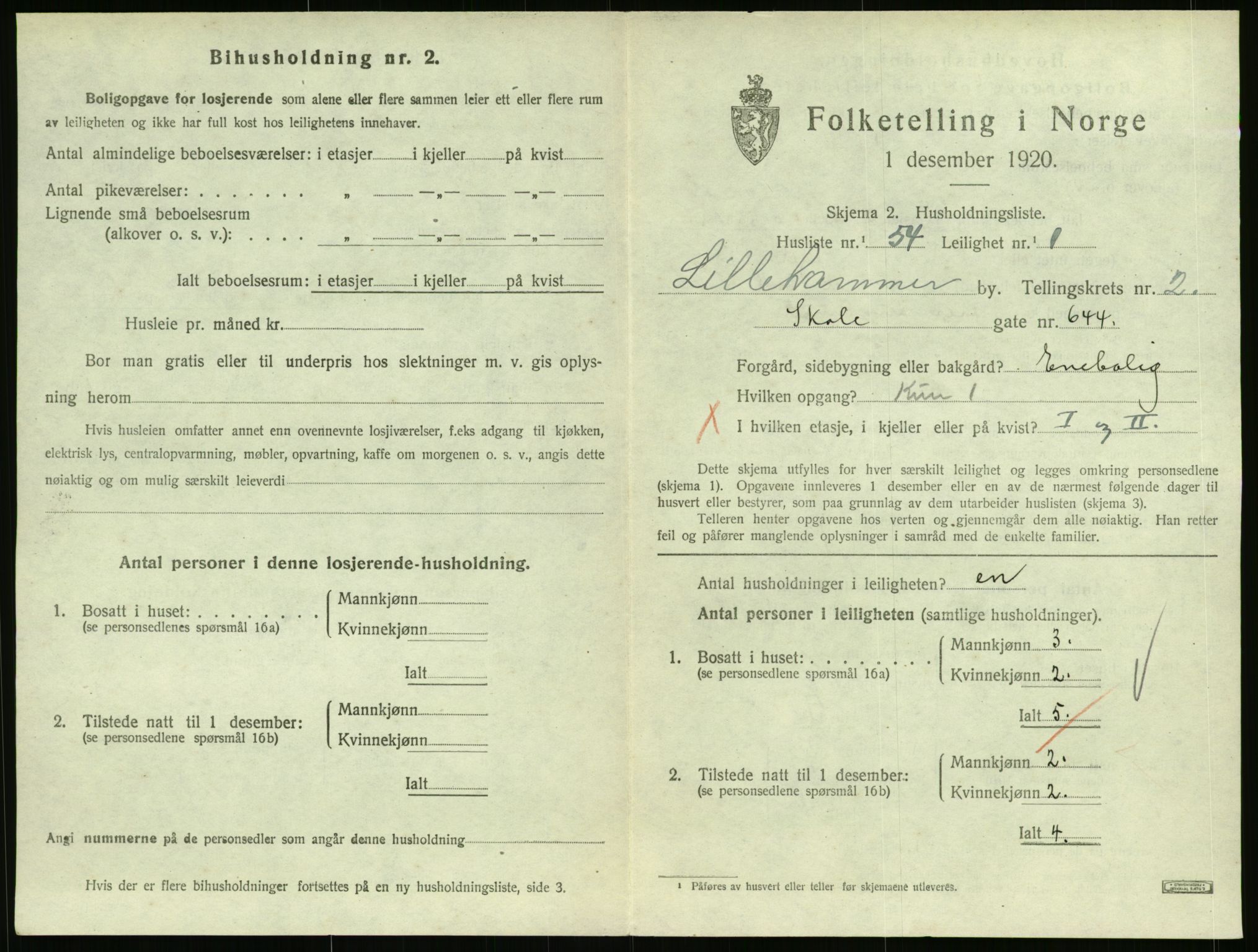 SAH, 1920 census for Lillehammer, 1920, p. 1688