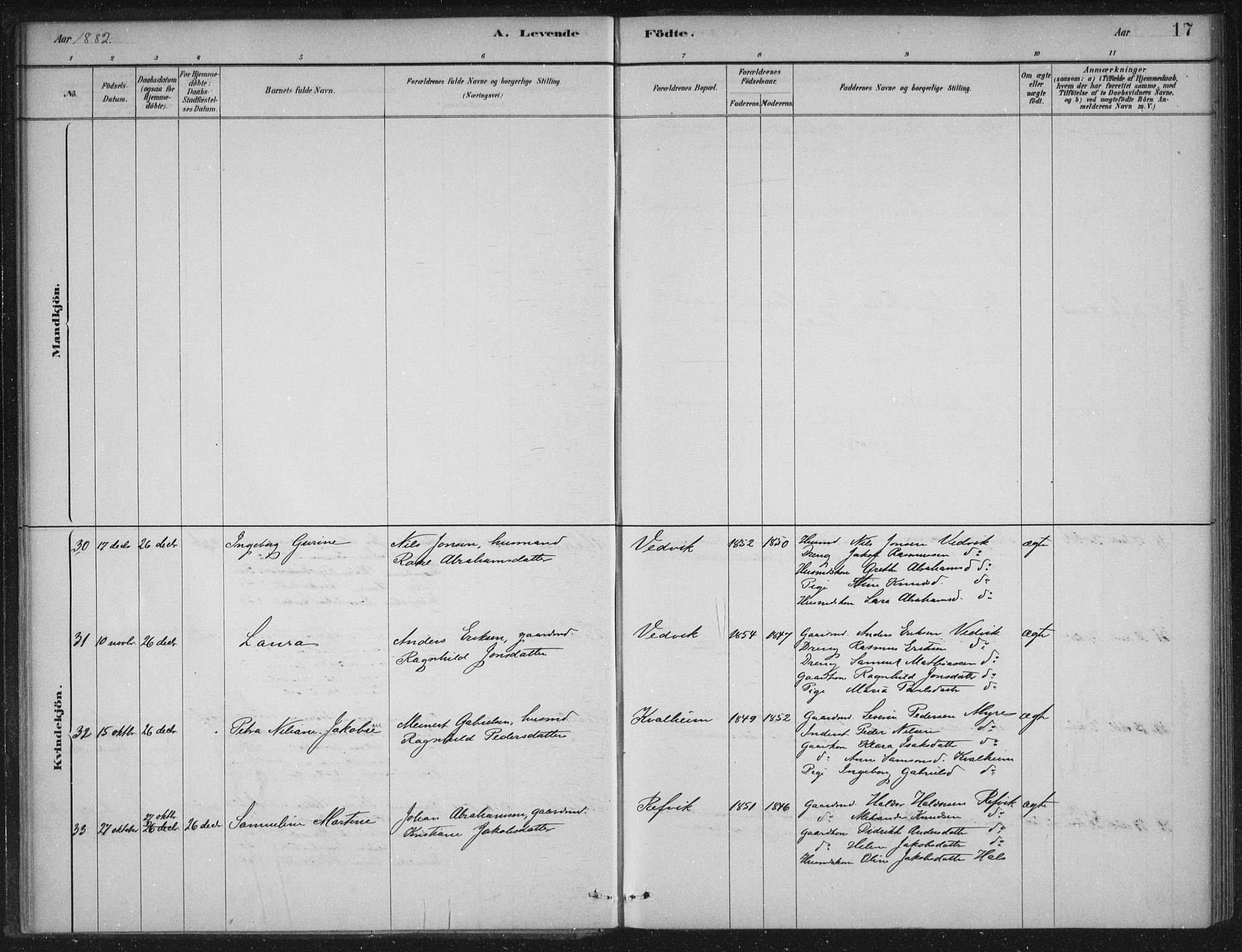 Selje sokneprestembete, AV/SAB-A-99938/H/Ha/Haa/Haac/L0001: Parish register (official) no. C  1, 1881-1888, p. 17