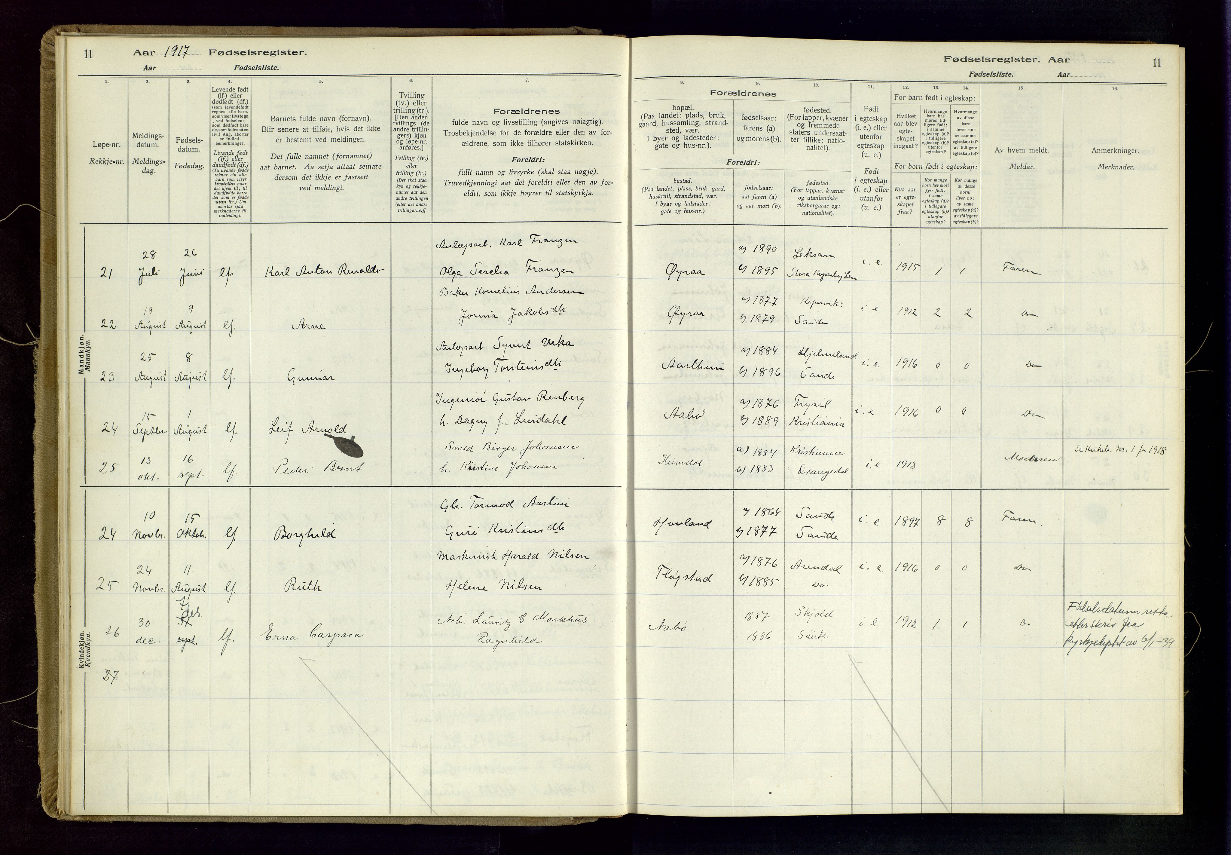 Sand sokneprestkontor, AV/SAST-A-101848/03/C/L0003: Birth register no. 3, 1916-1936, p. 11