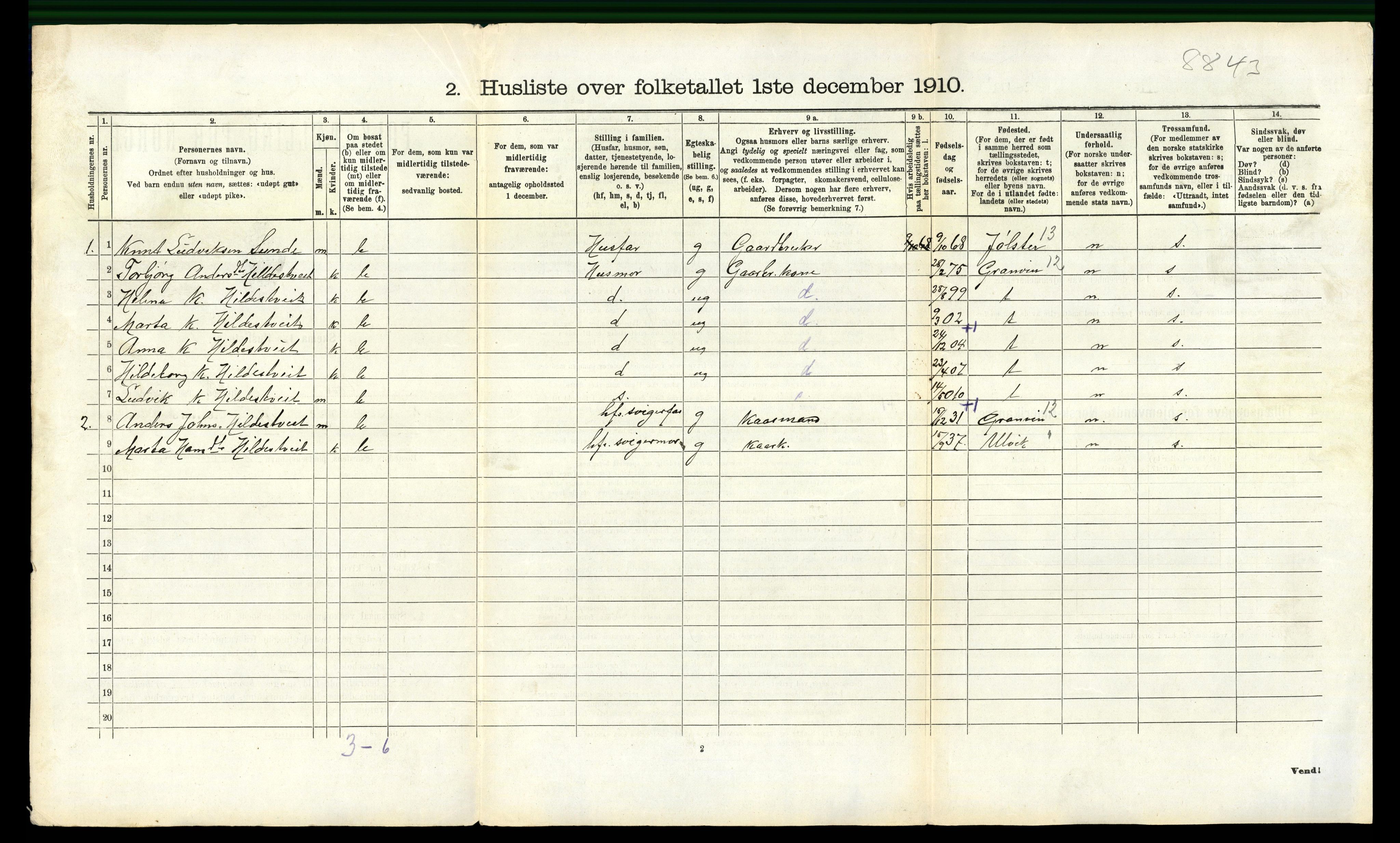 RA, 1910 census for Voss, 1910, p. 1719