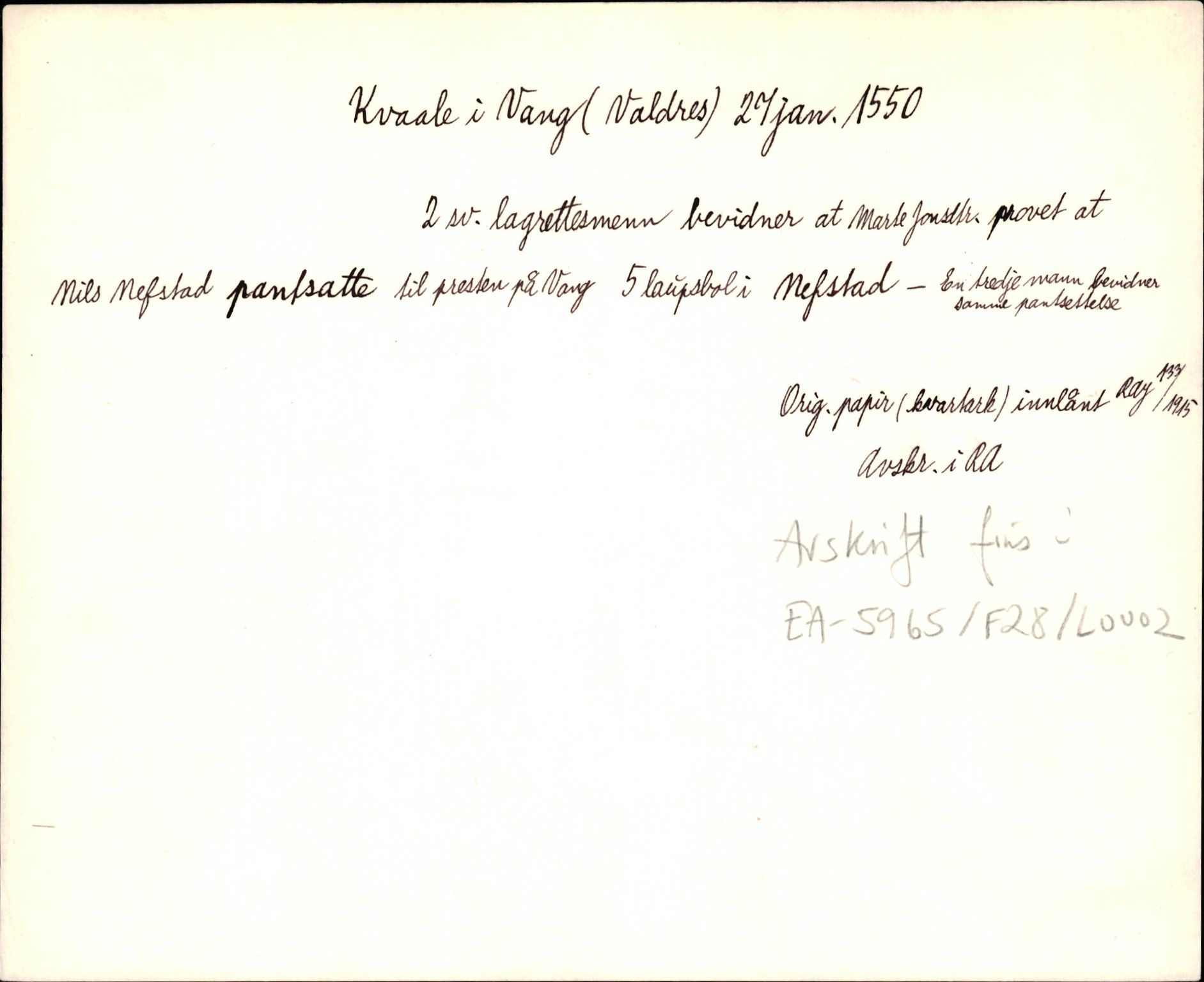 Riksarkivets diplomsamling, AV/RA-EA-5965/F35/F35d/L0001: Innlånte diplomer, seddelregister, 1316-1591, p. 299