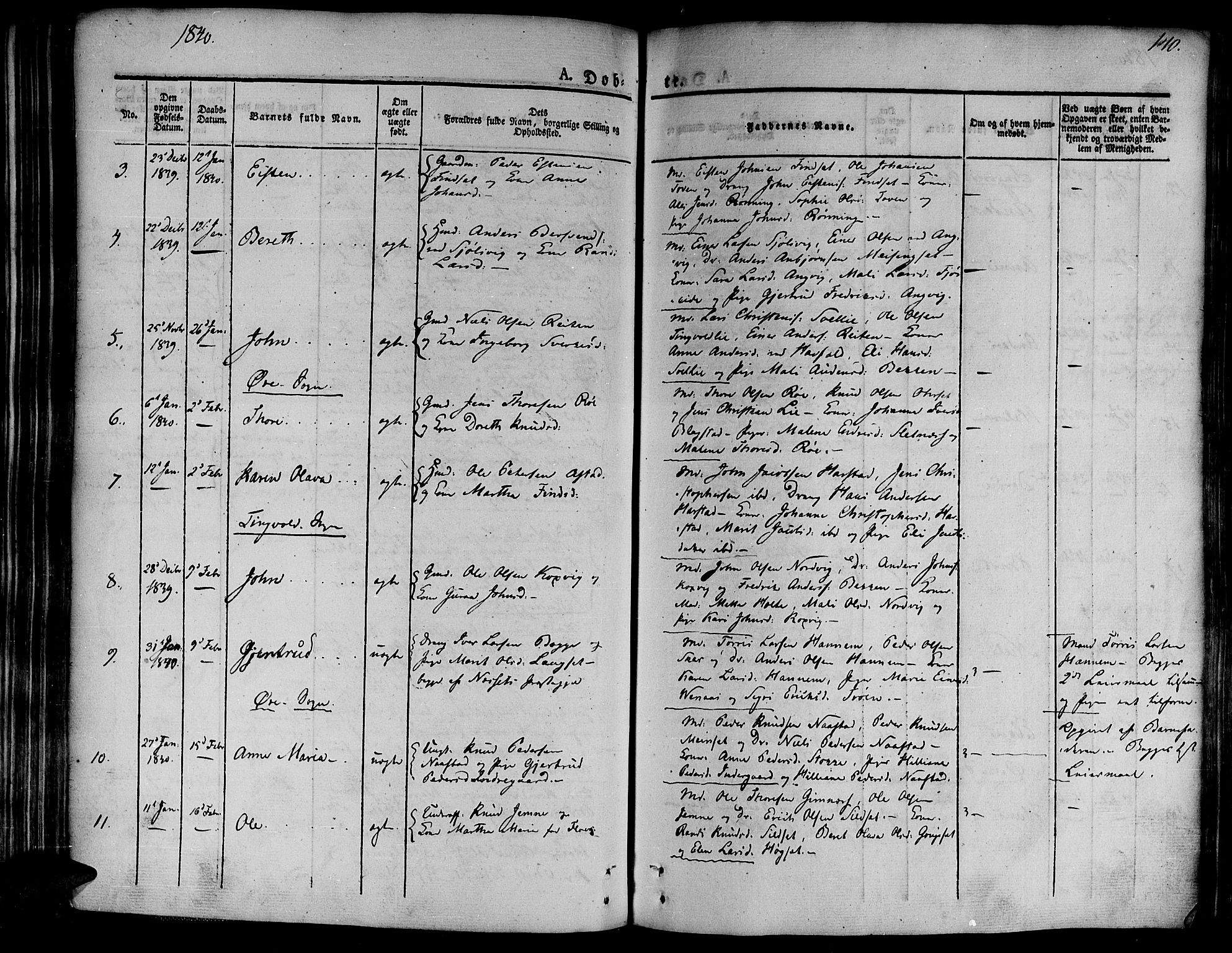 Ministerialprotokoller, klokkerbøker og fødselsregistre - Møre og Romsdal, SAT/A-1454/586/L0983: Parish register (official) no. 586A09, 1829-1843, p. 140