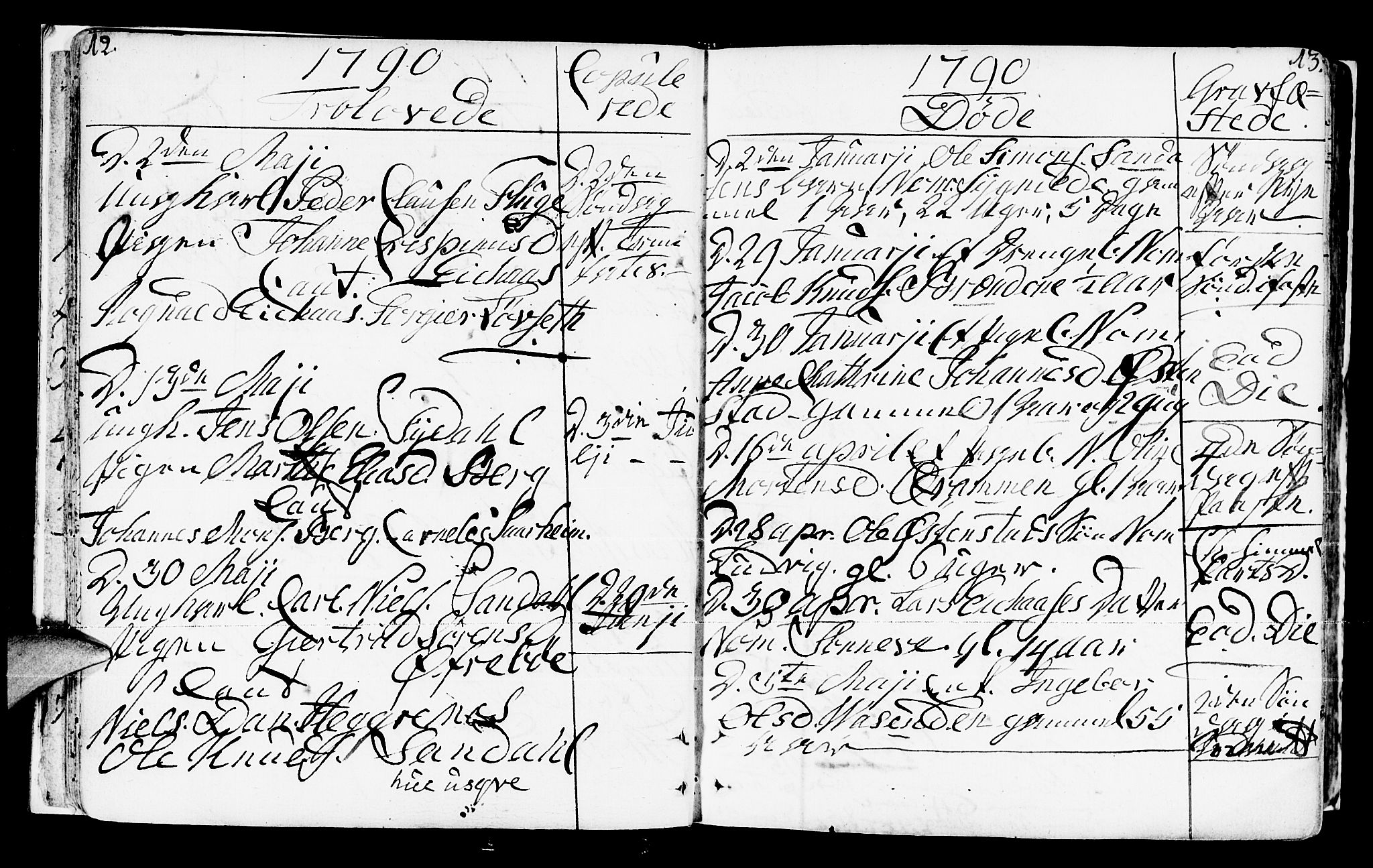 Jølster sokneprestembete, AV/SAB-A-80701/H/Haa/Haaa/L0005: Parish register (official) no. A 5, 1790-1821, p. 12-13