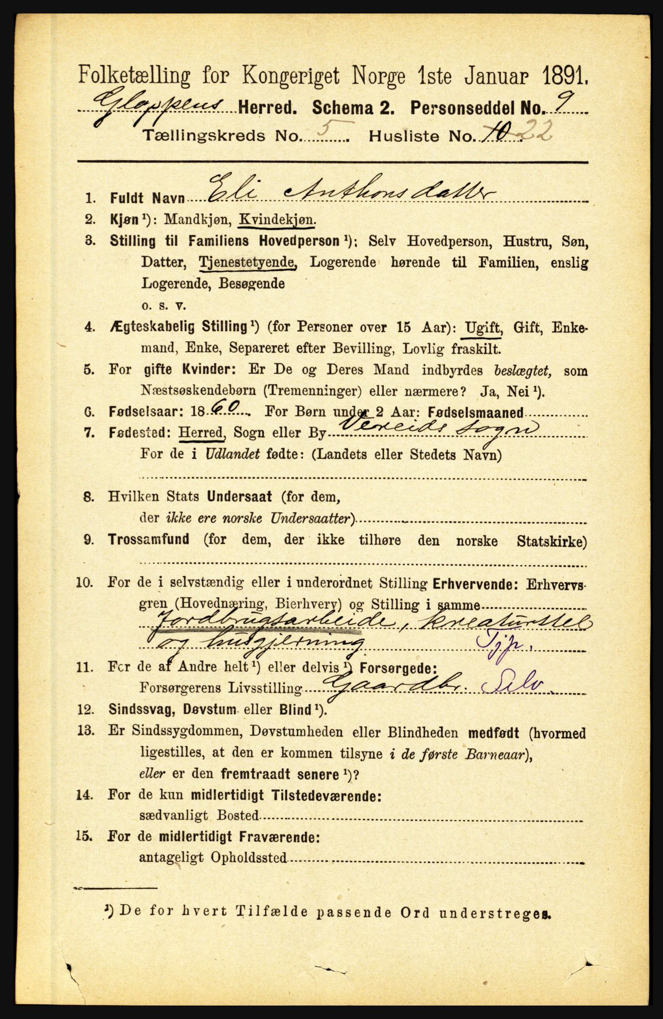 RA, 1891 census for 1445 Gloppen, 1891, p. 2203