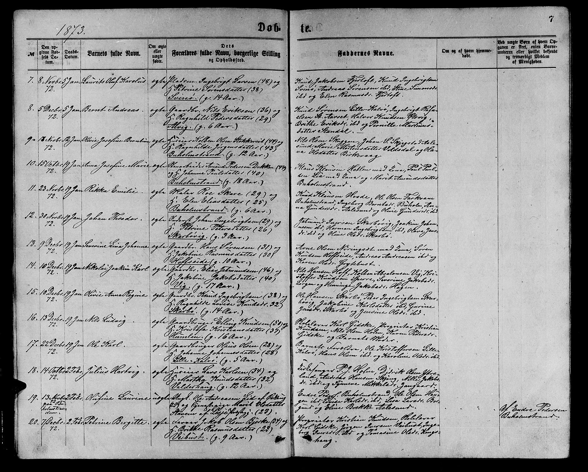 Ministerialprotokoller, klokkerbøker og fødselsregistre - Møre og Romsdal, AV/SAT-A-1454/528/L0429: Parish register (copy) no. 528C10, 1872-1886, p. 7