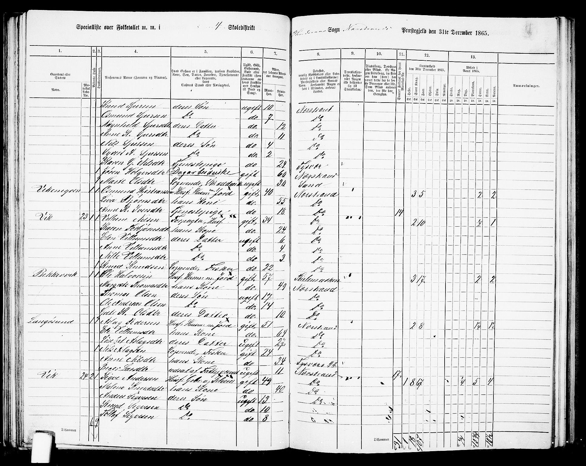 RA, 1865 census for Nedstrand, 1865, p. 62