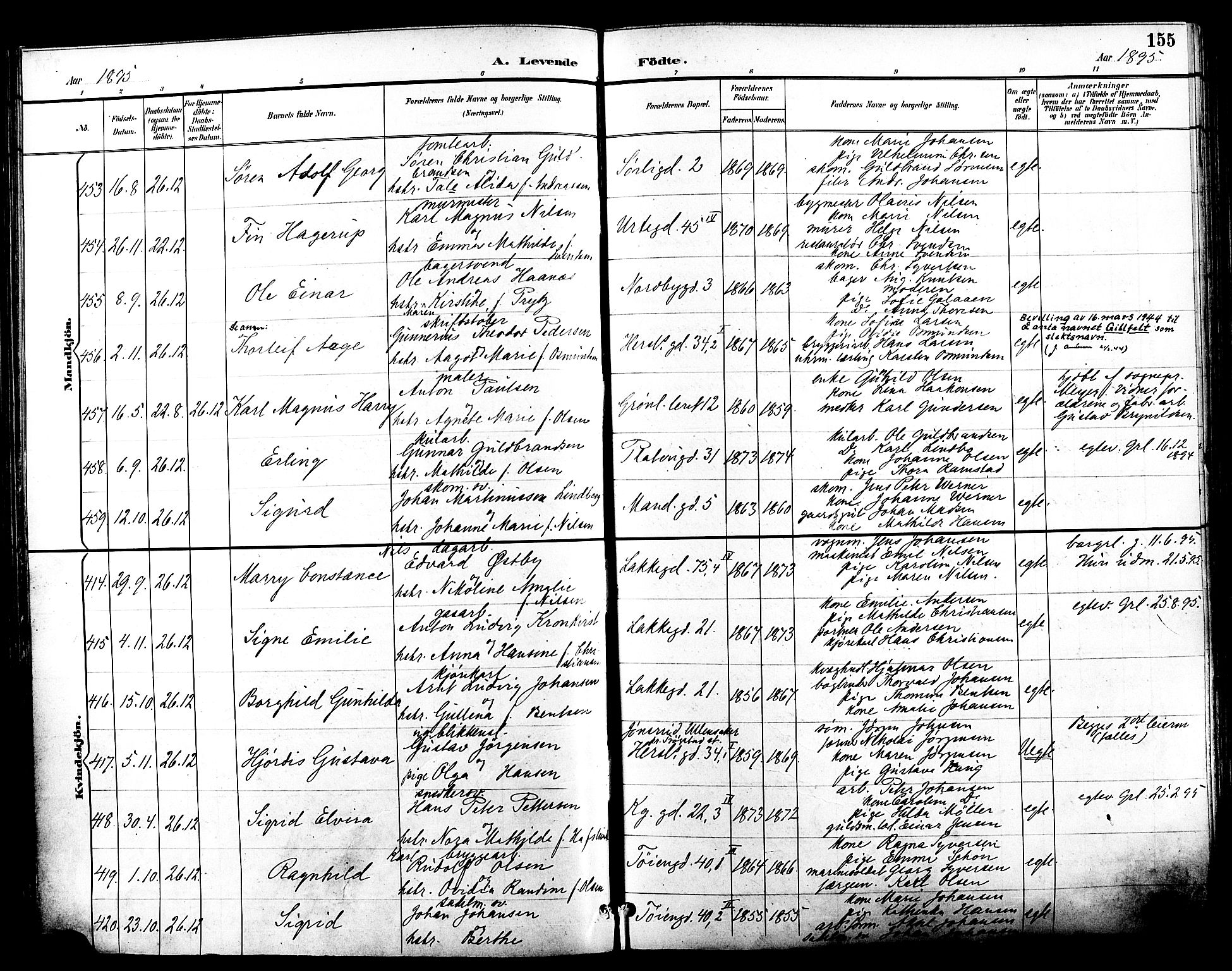 Grønland prestekontor Kirkebøker, AV/SAO-A-10848/F/Fa/L0012: Parish register (official) no. 12, 1893-1900, p. 155