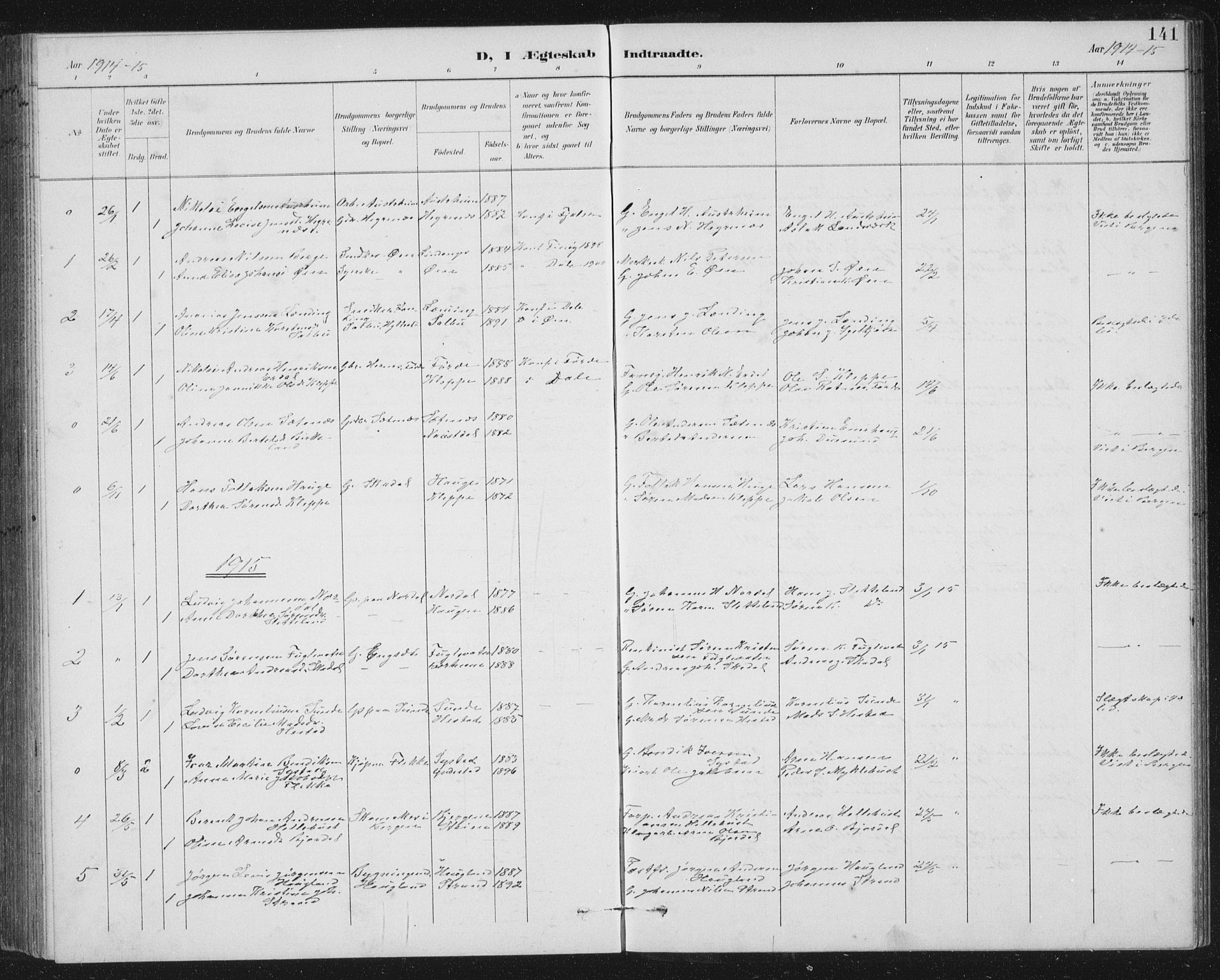 Fjaler sokneprestembete, AV/SAB-A-79801/H/Hab/Habc/L0003: Parish register (copy) no. C 3, 1894-1917, p. 141