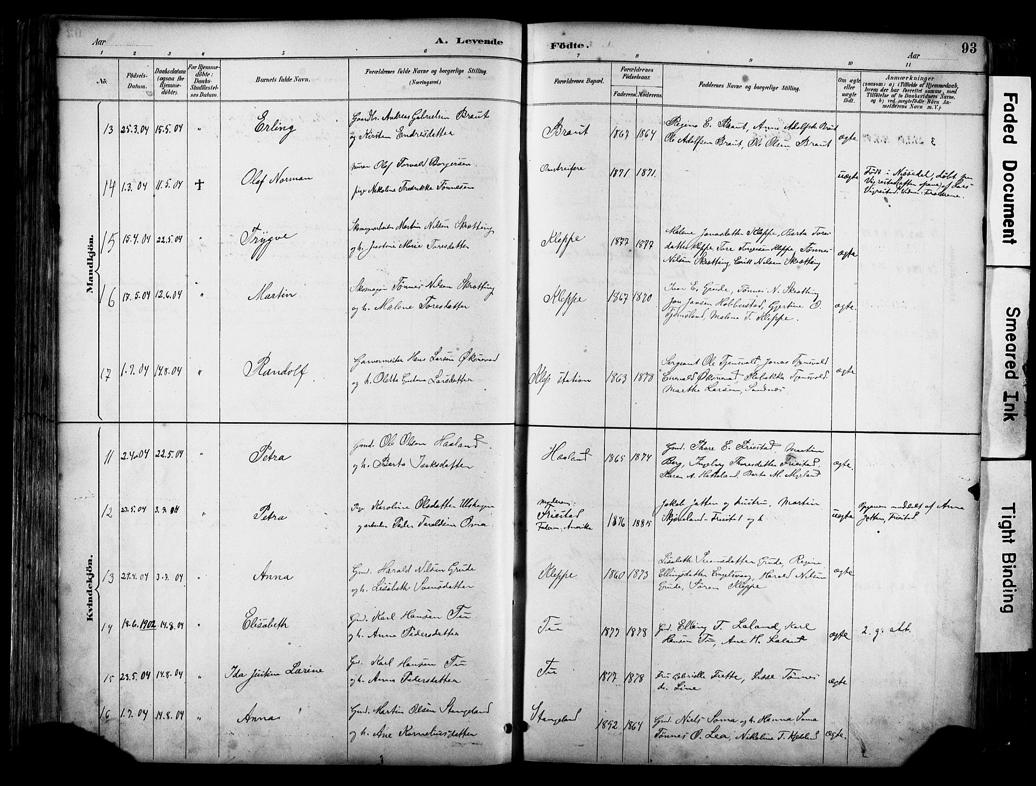 Klepp sokneprestkontor, SAST/A-101803/001/3/30BA/L0009: Parish register (official) no. A 7, 1886-1915, p. 93