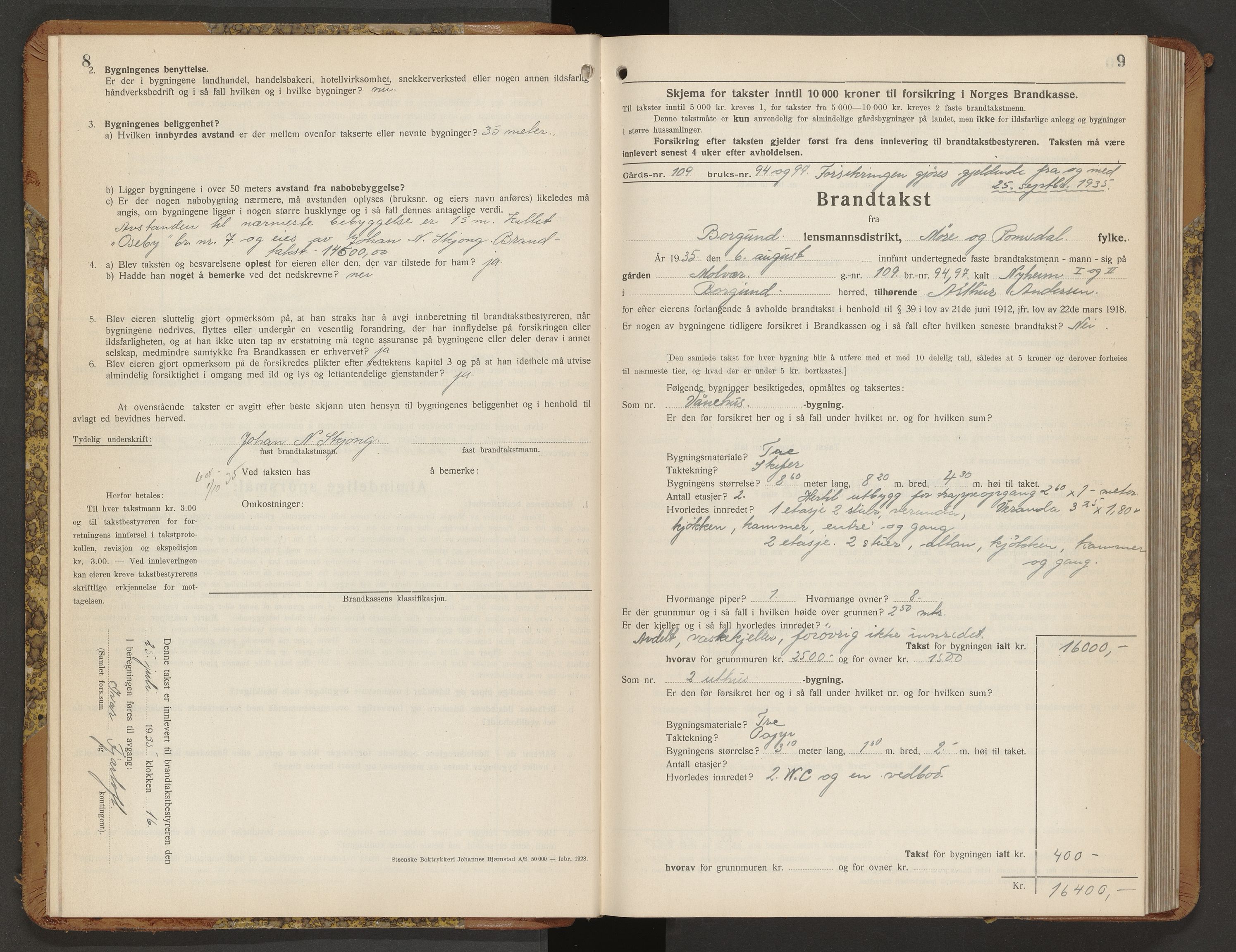 Norges Brannkasse Borgund, AV/SAT-A-5495/Fb/L0002: Branntakstprotokoll, 1935-1940, p. 8-9