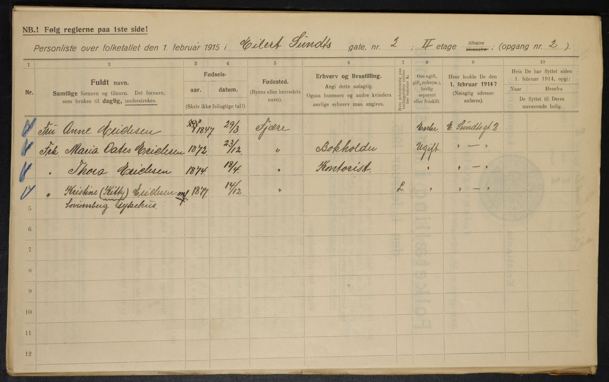 OBA, Municipal Census 1915 for Kristiania, 1915, p. 18536