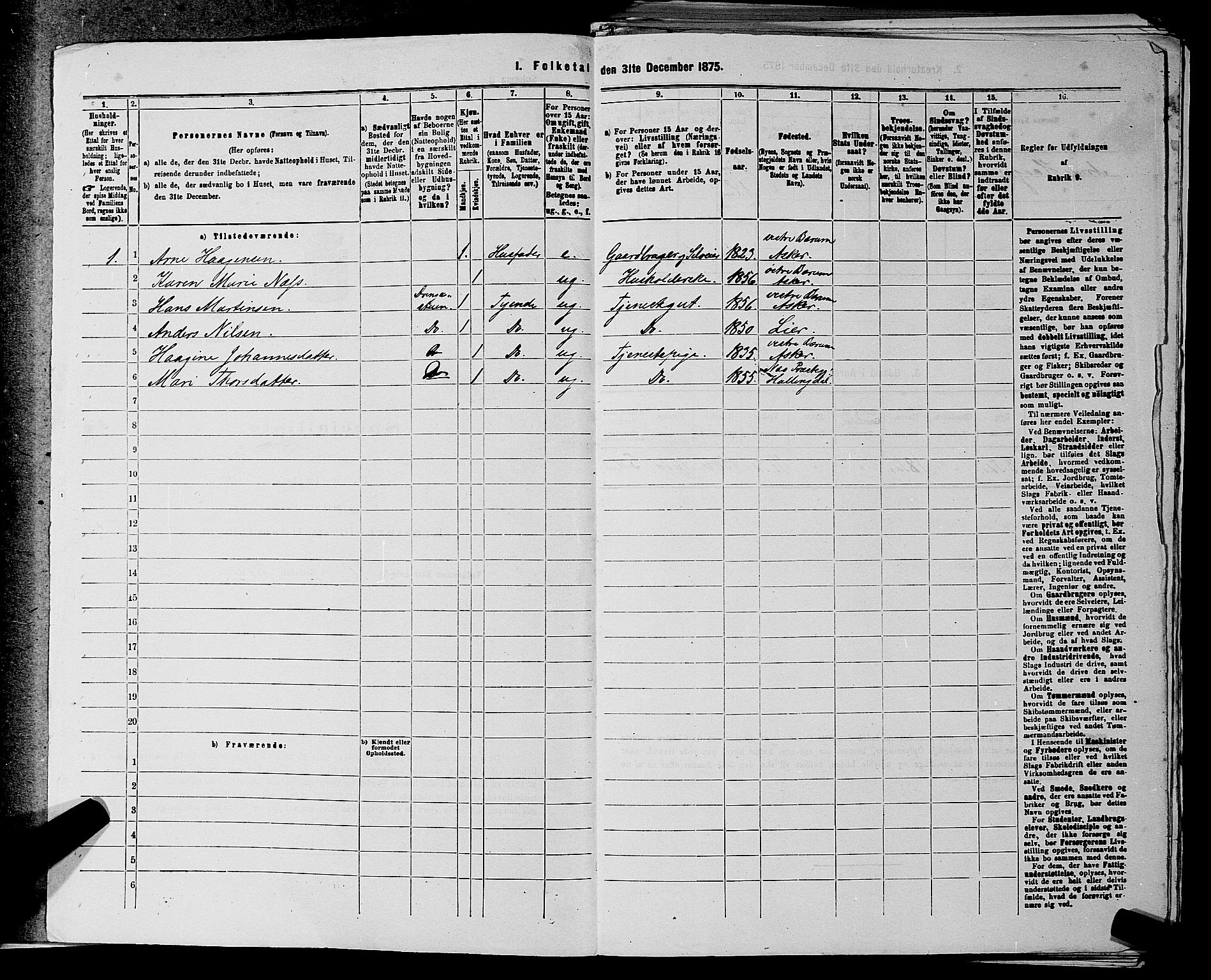 RA, 1875 census for 0220P Asker, 1875, p. 2264