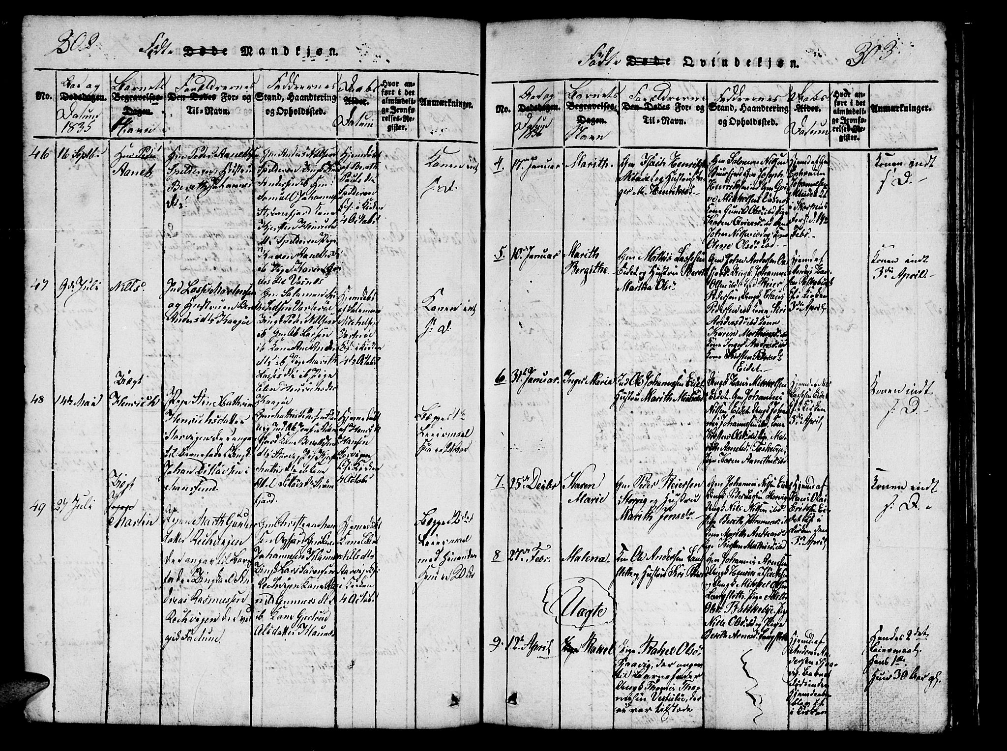 Skjervøy sokneprestkontor, AV/SATØ-S-1300/H/Ha/Hab/L0001klokker: Parish register (copy) no. 1, 1825-1838, p. 302-303