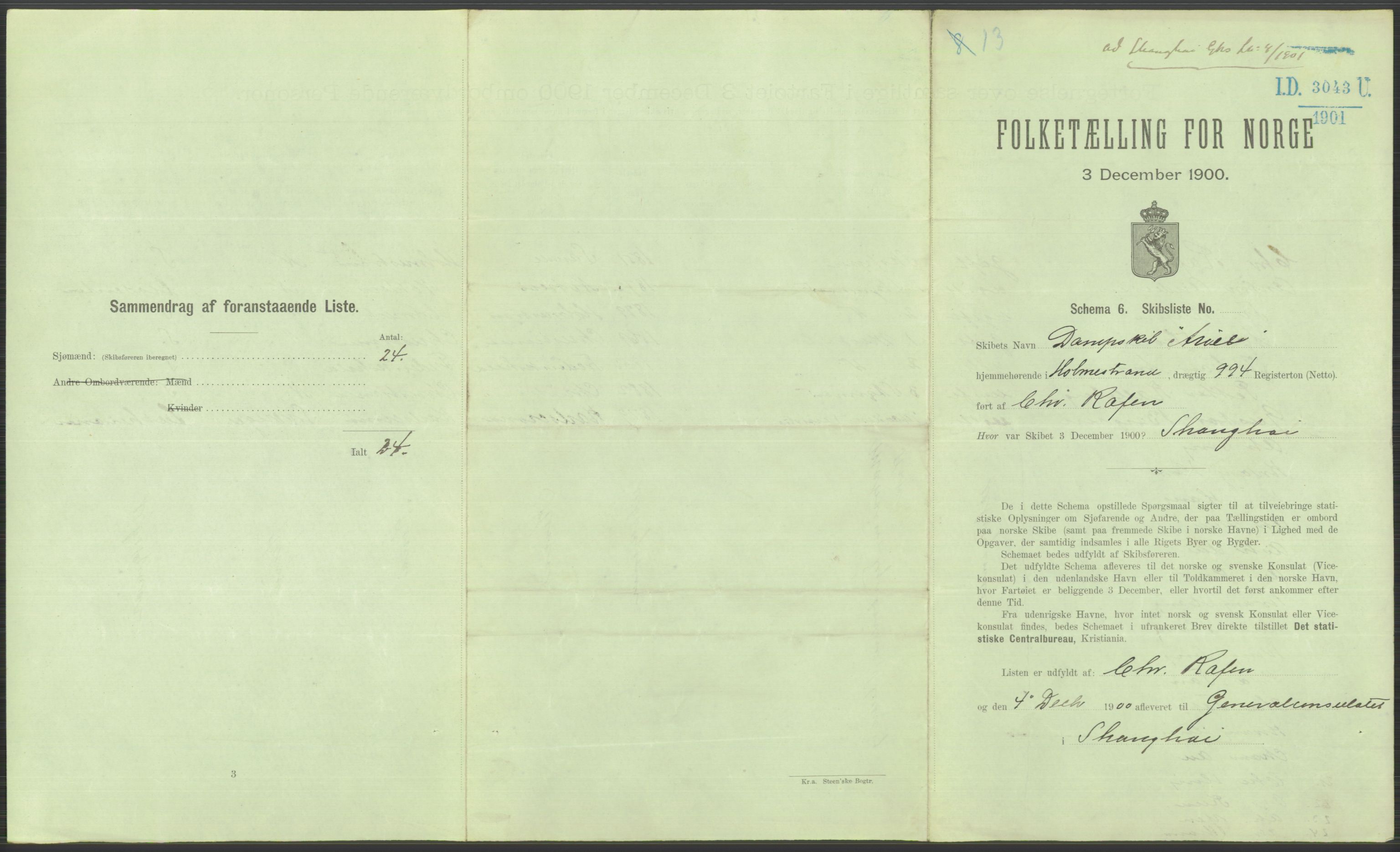 RA, 1900 Census - ship lists from ships in Norwegian harbours, harbours abroad and at sea, 1900, p. 5013