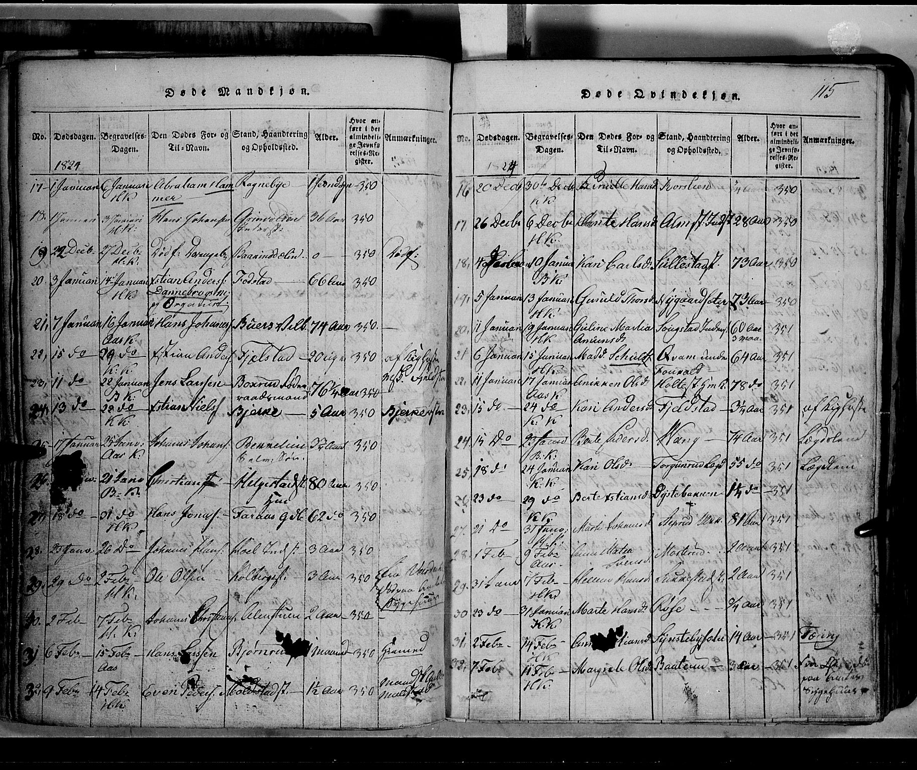 Toten prestekontor, SAH/PREST-102/H/Ha/Hab/L0002: Parish register (copy) no. 2, 1820-1827, p. 115
