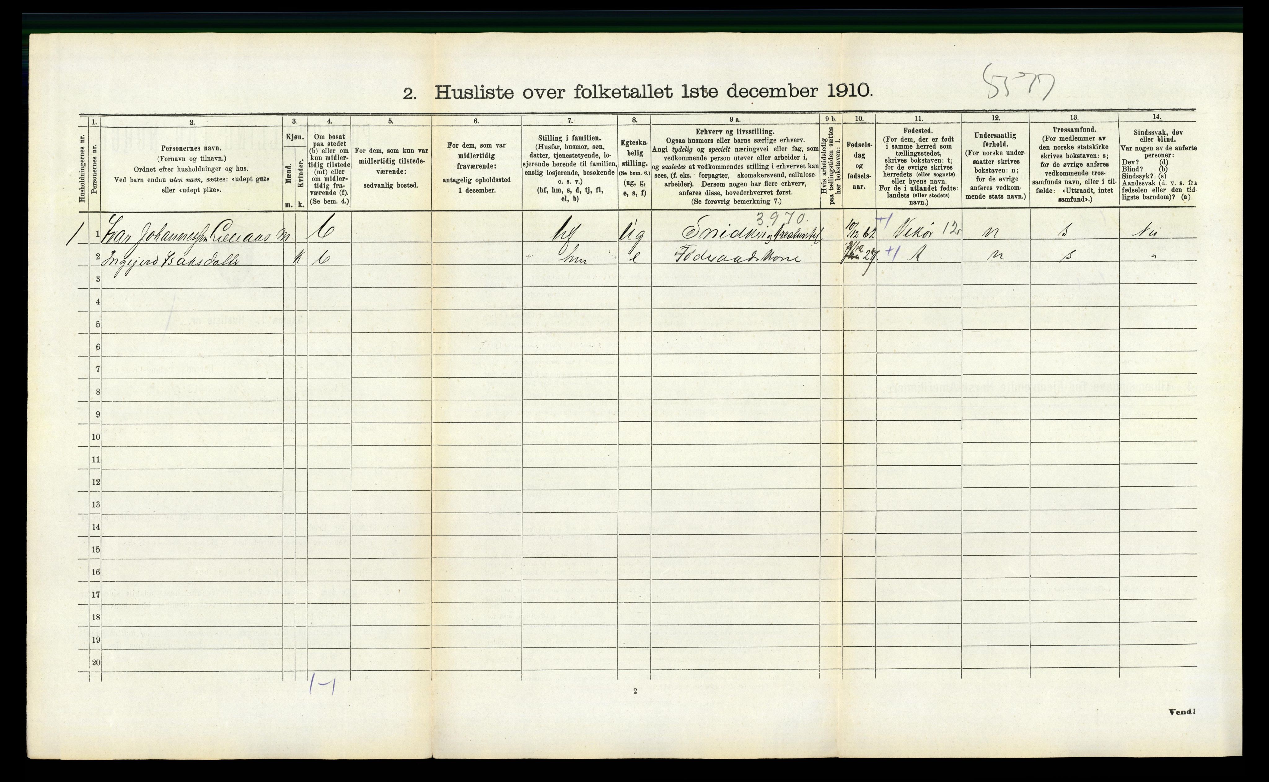 RA, 1910 census for Ullensvang, 1910, p. 1478