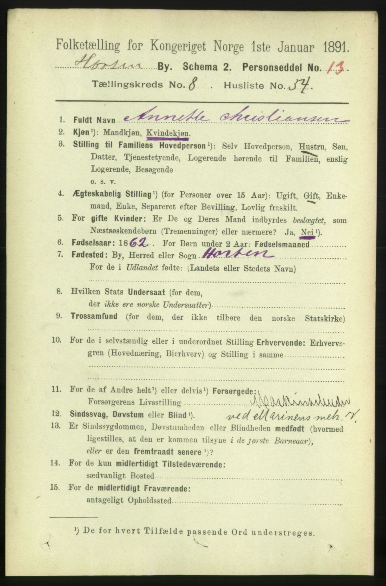 RA, 1891 census for 0703 Horten, 1891, p. 5520