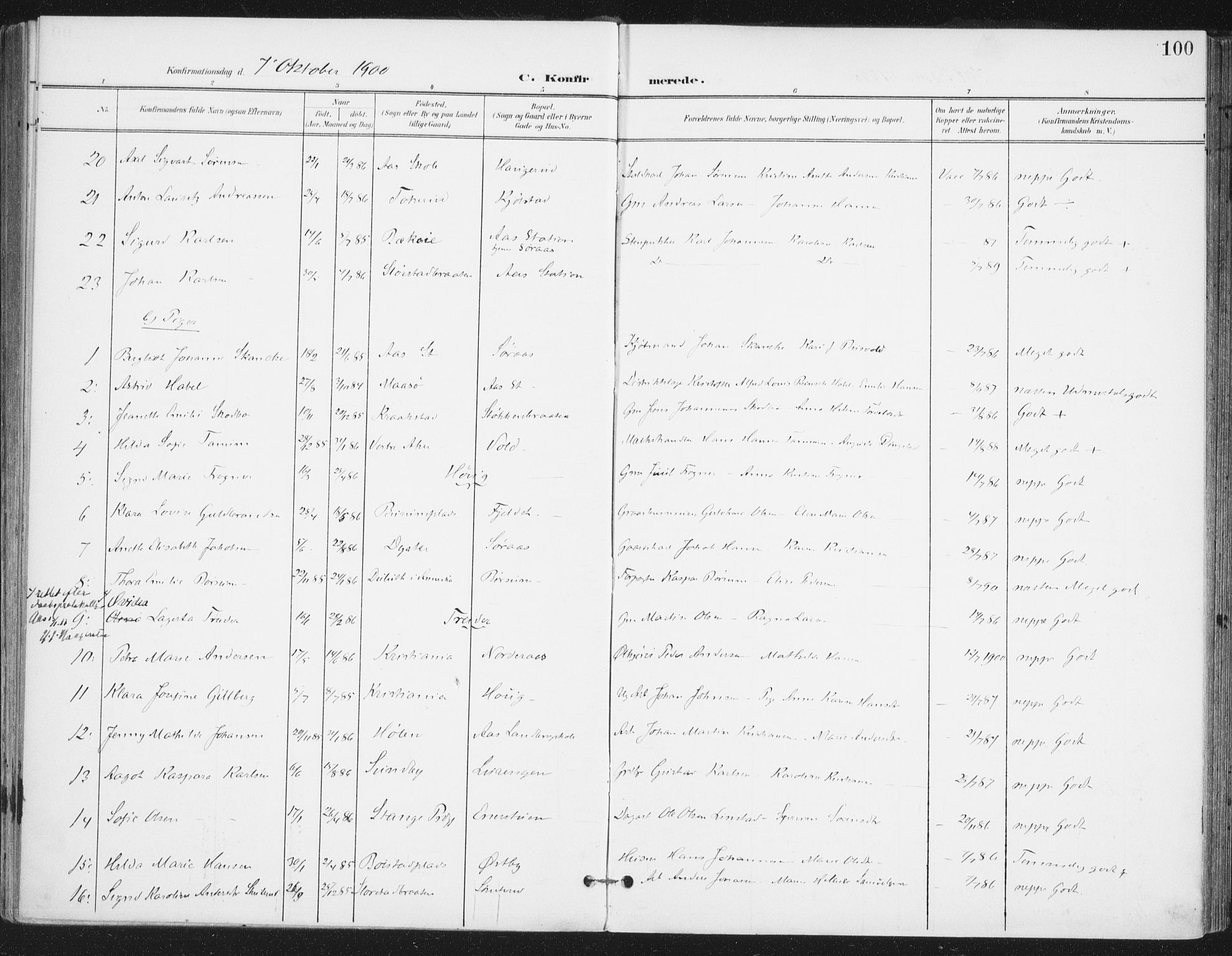 Ås prestekontor Kirkebøker, SAO/A-10894/F/Fa/L0010: Parish register (official) no. I 10, 1900-1918, p. 100