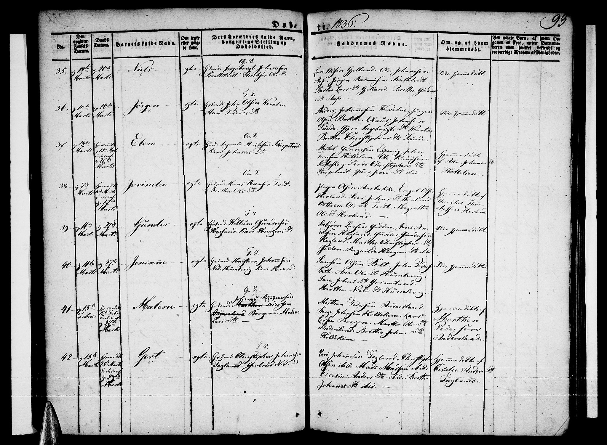 Tysnes sokneprestembete, SAB/A-78601/H/Haa: Parish register (official) no. A 8, 1826-1837, p. 93